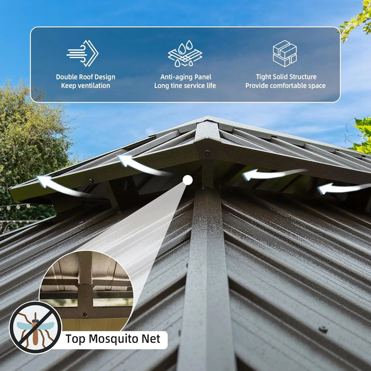 14’x20’ Hardtop Gazebo, Wooden Coated Aluminum Frame Canopy with Galvanized Steel Double Roof