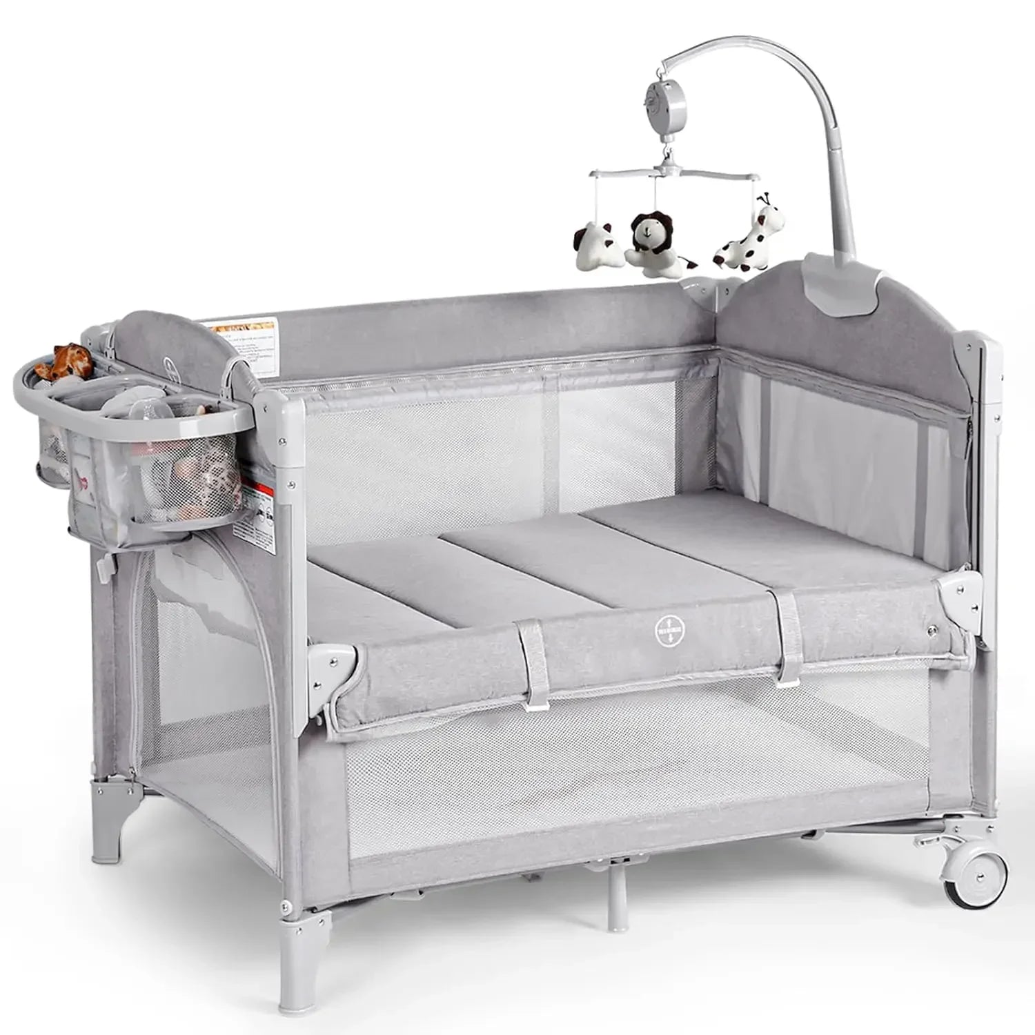 Baby Bassinets Bedside Sleeper, 4 in 1 Portable Bedside Crib w/Mattress, Diaper Changer, Storage Basket, Music Box, Carry Bag