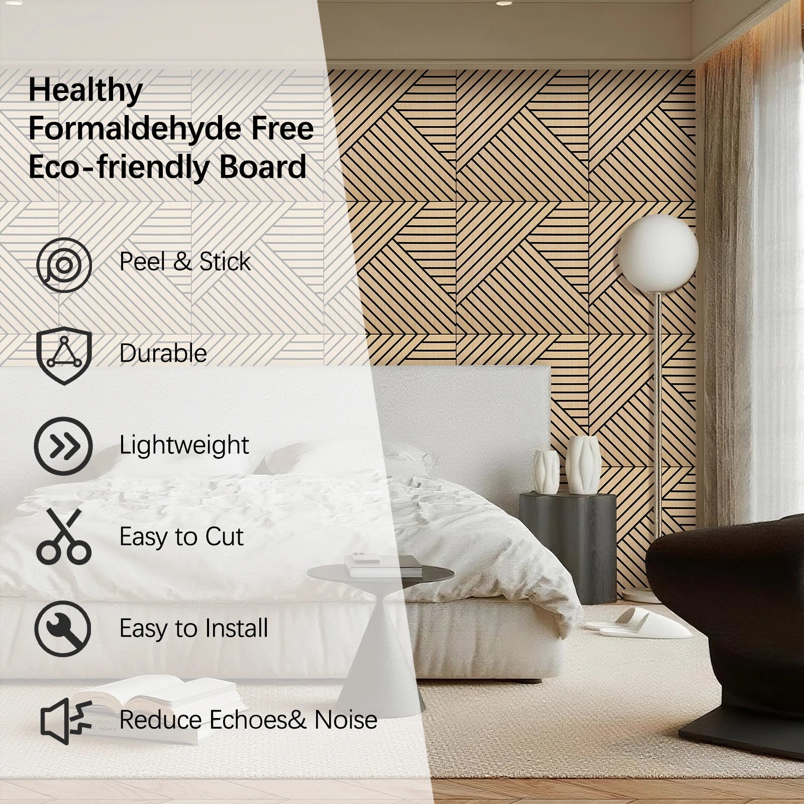4 Packs Acoustic 3D Wood Slat Wall Panels Self-Adhesive Sound Absorbing for Noise Reduction Home & Garden Decor