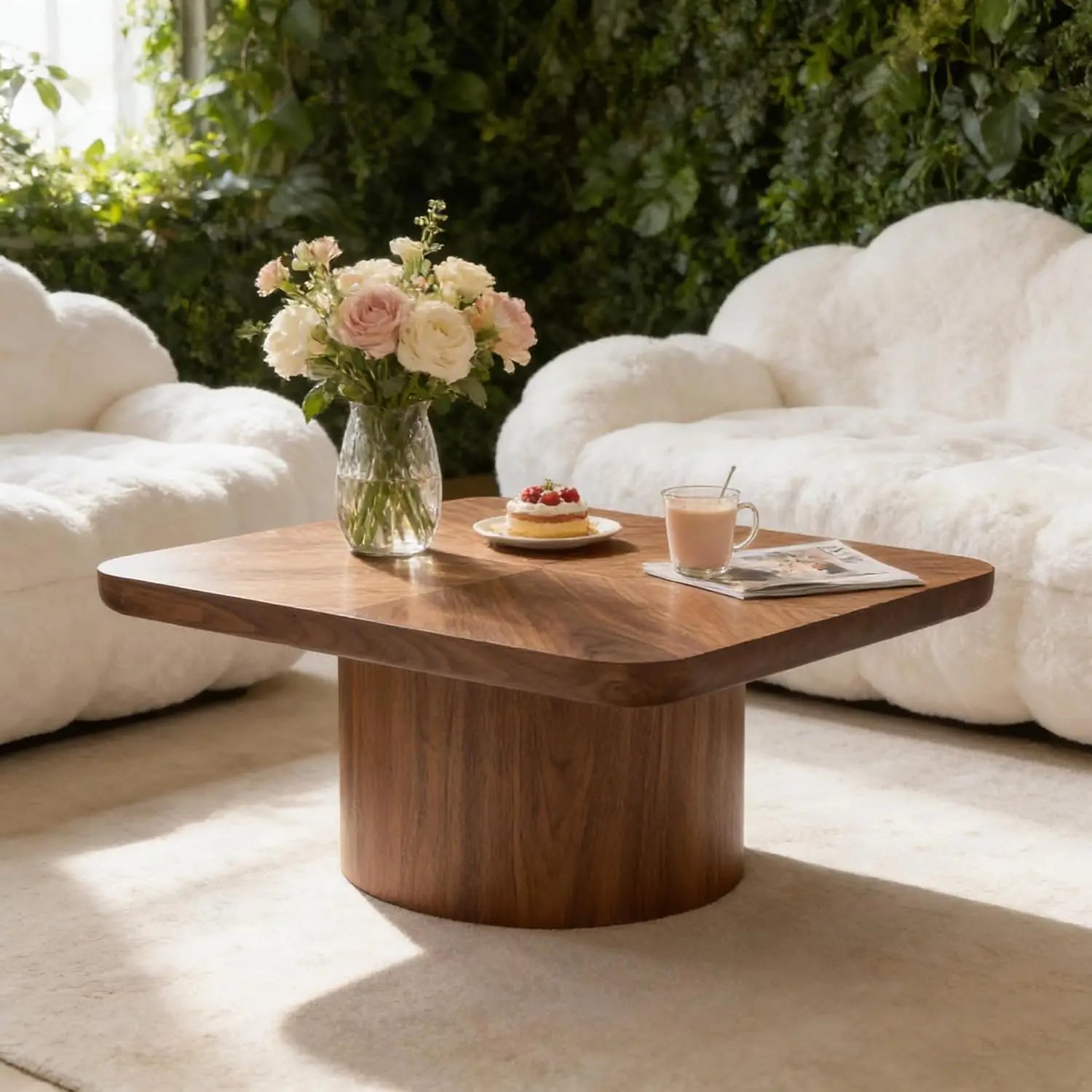 35.98'' Wood Pedestal Coffee Table