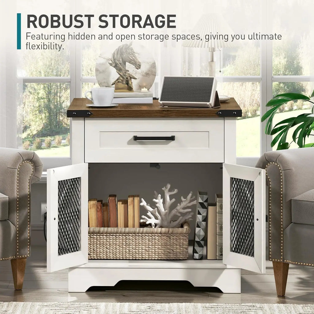 White Farmhouse End Table Charging Station