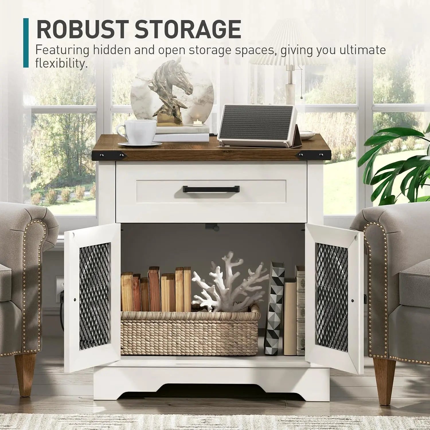 White Farmhouse End Table Charging Station