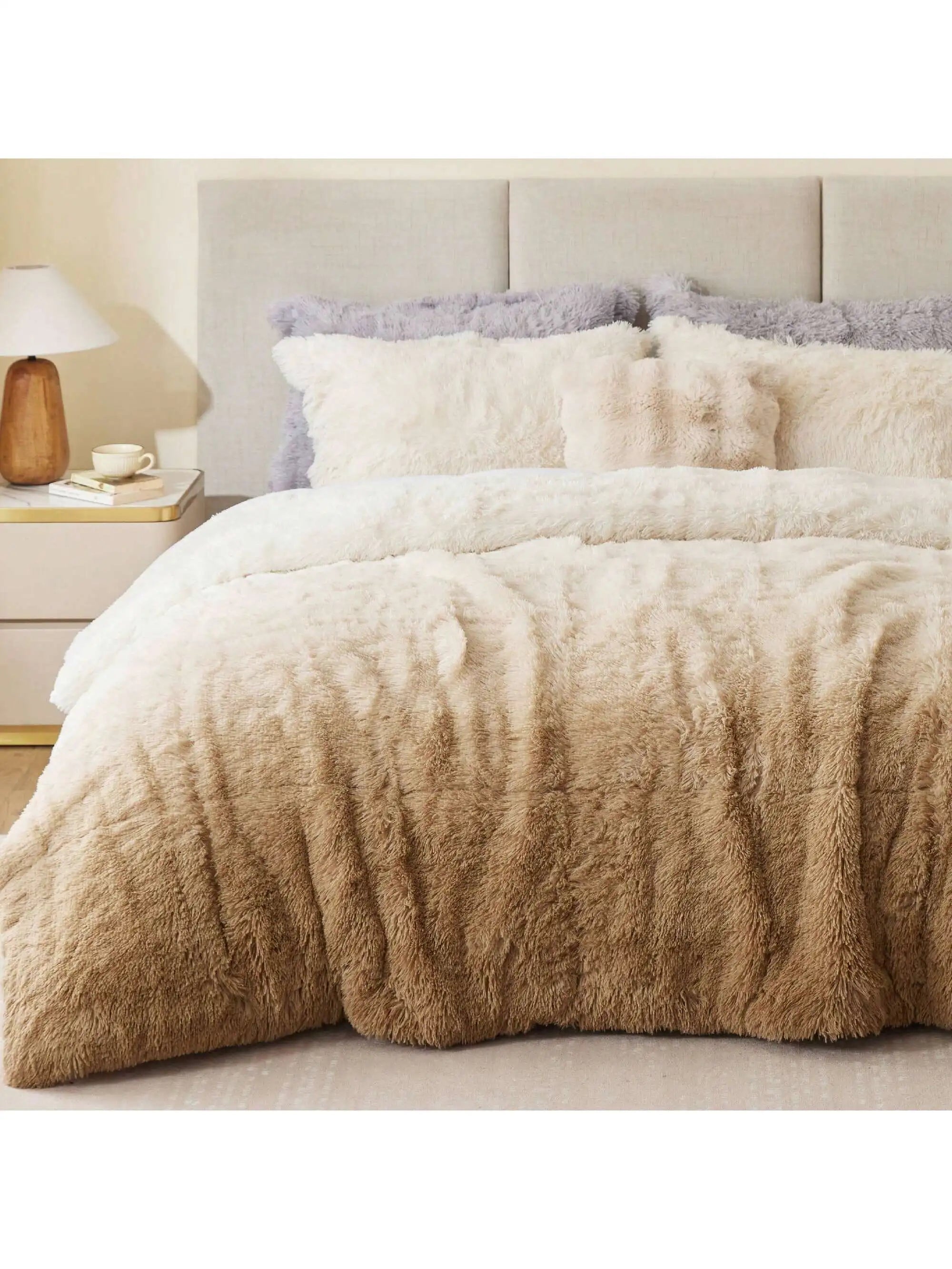 Shaggy Faux Fur Comforter Set With Matching Sham Ultra Soft Plush Reversible All Season Bedding