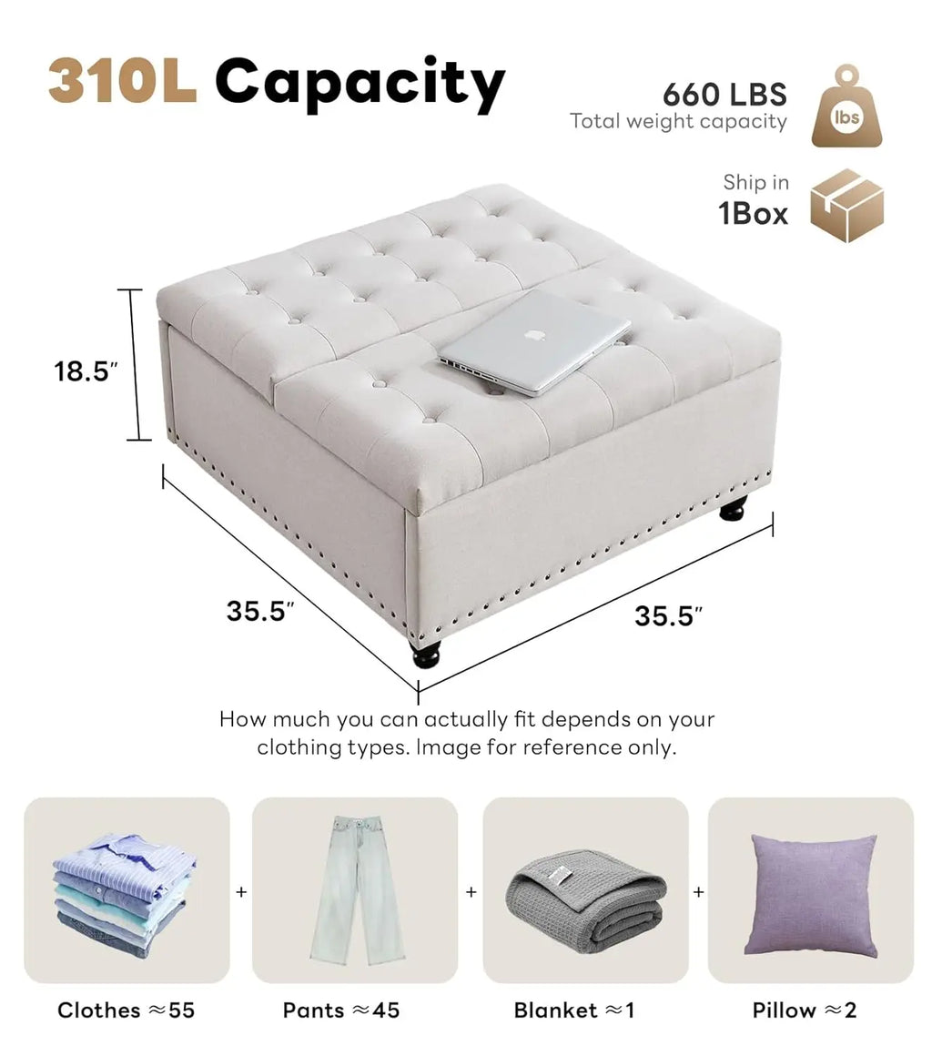 Large Square Storage Ottoman Bench