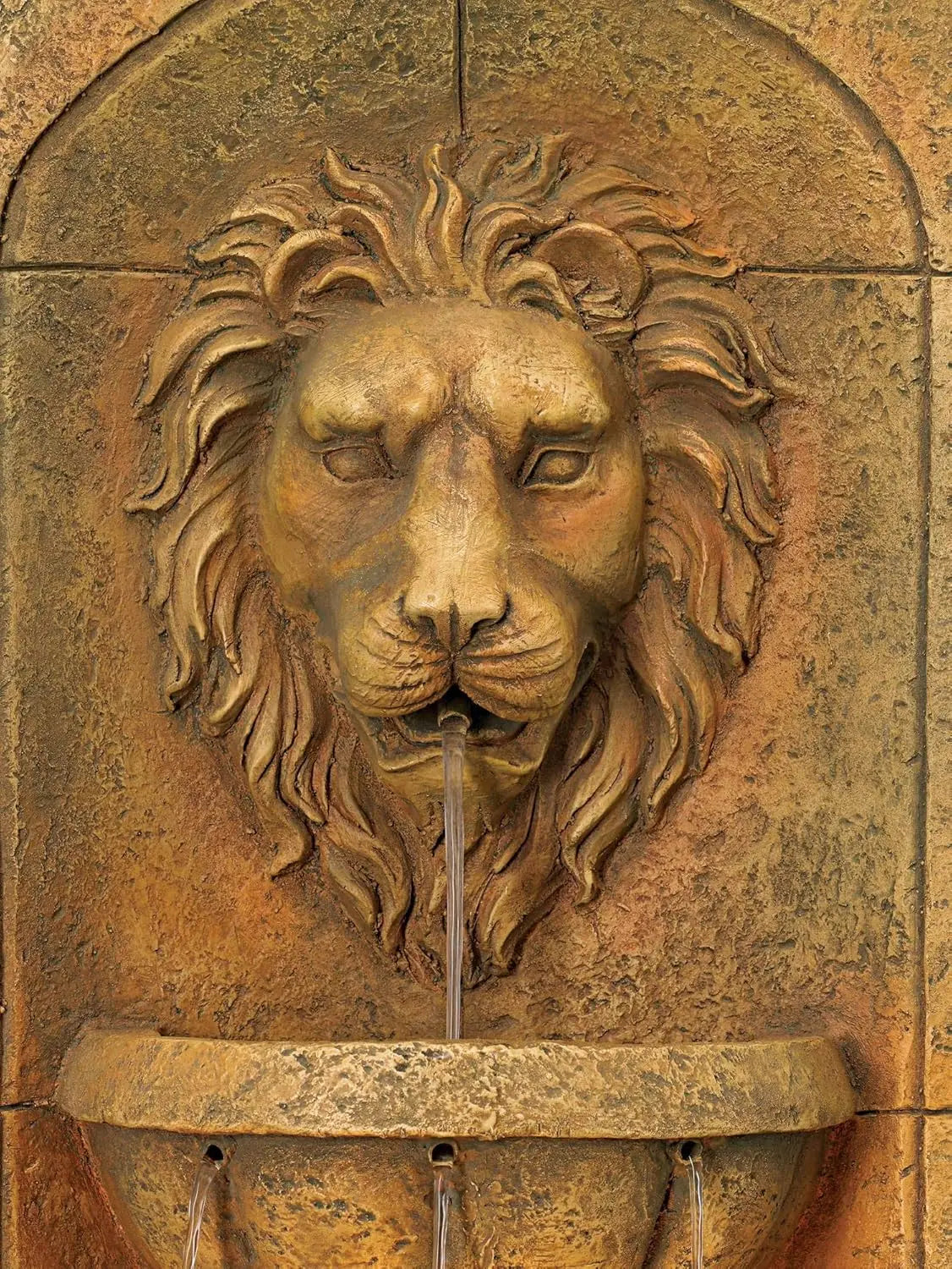 Royal Lion Head Faux Stone Wall Fountain with Light