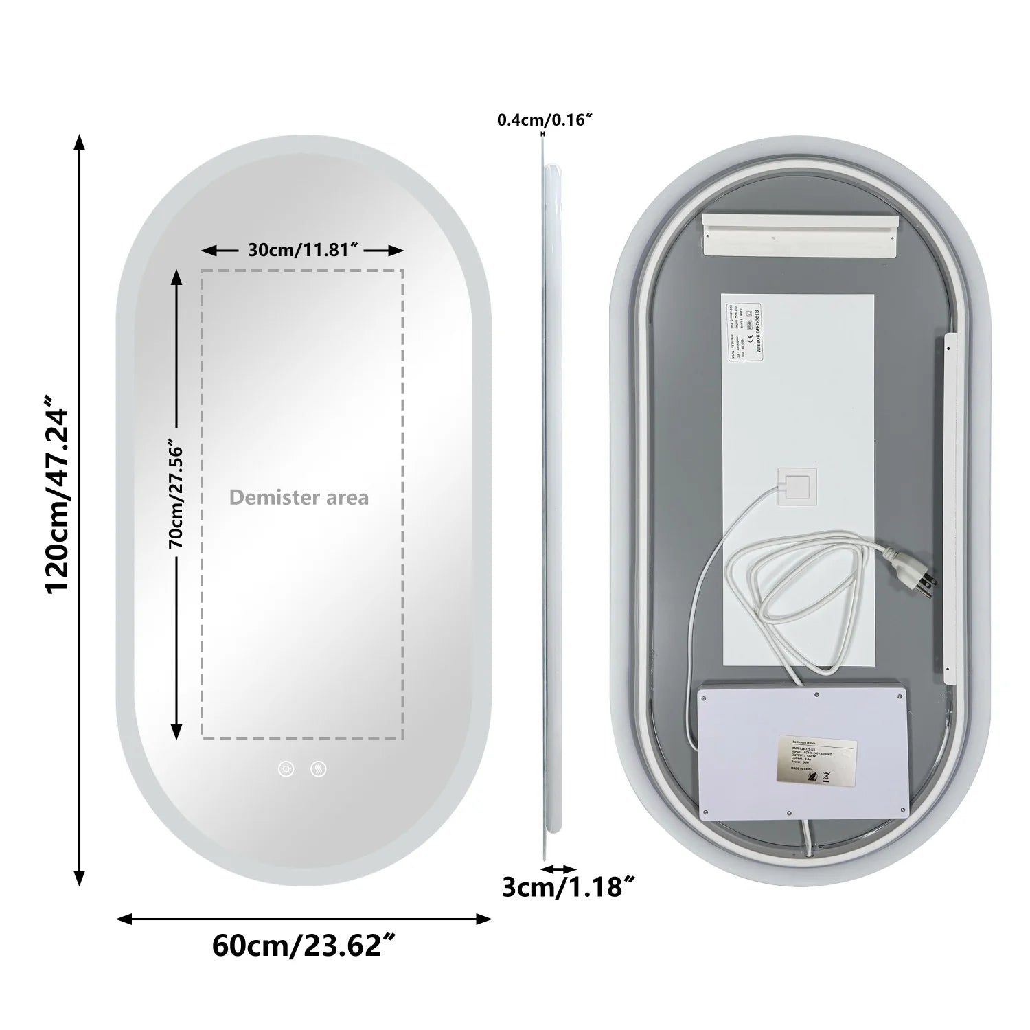 Oval LED Bathroom Mirror Backlit Wall Mounted Illuminated Bathroom Vanity Mirror