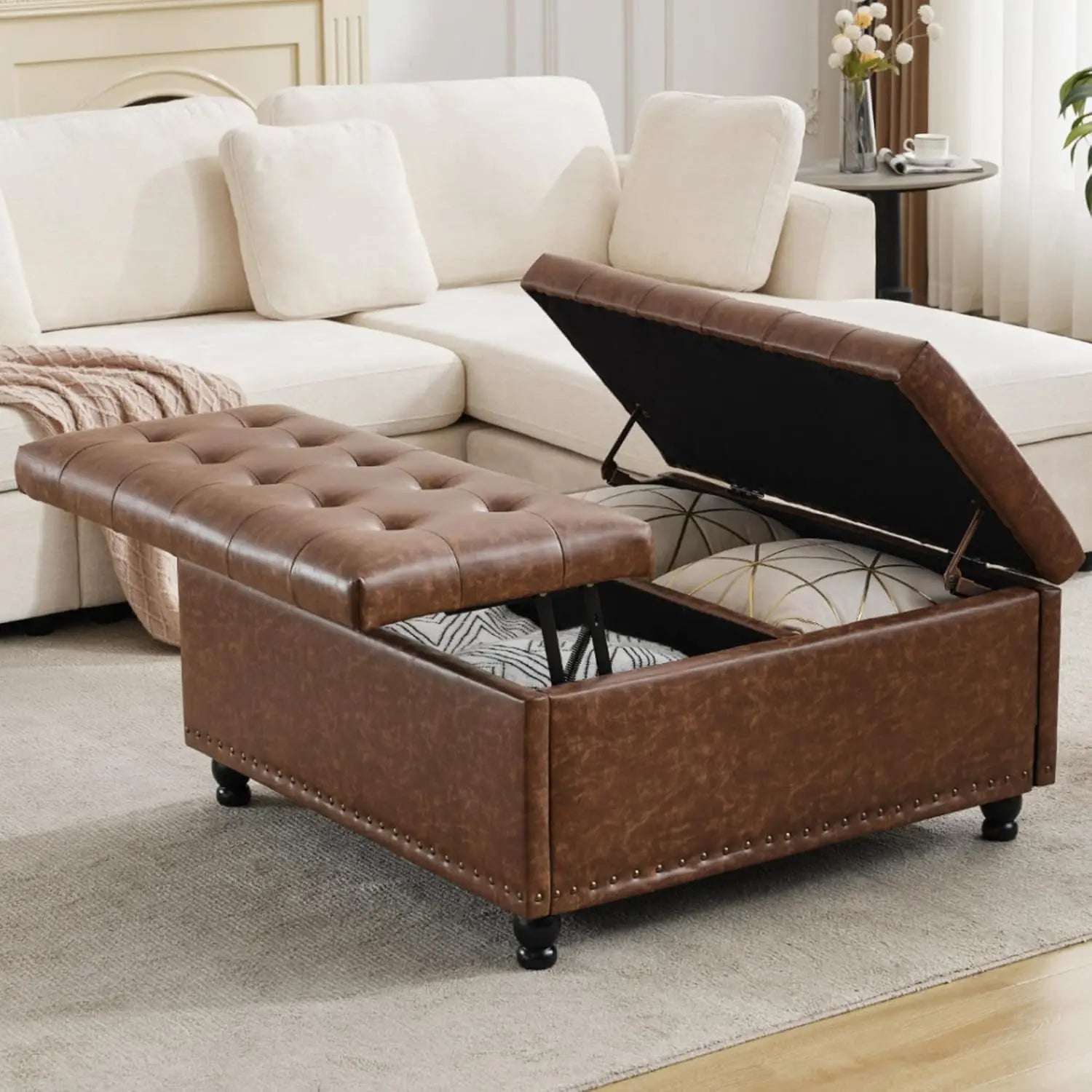Large Square Storage Ottoman Bench