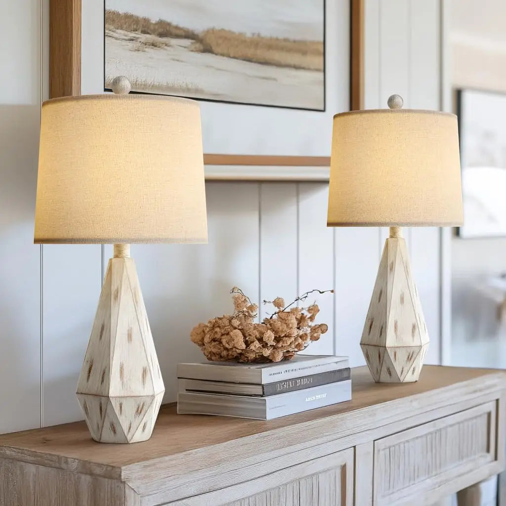 Set of 2 Beige Rustic Farmhouse Table Lamps