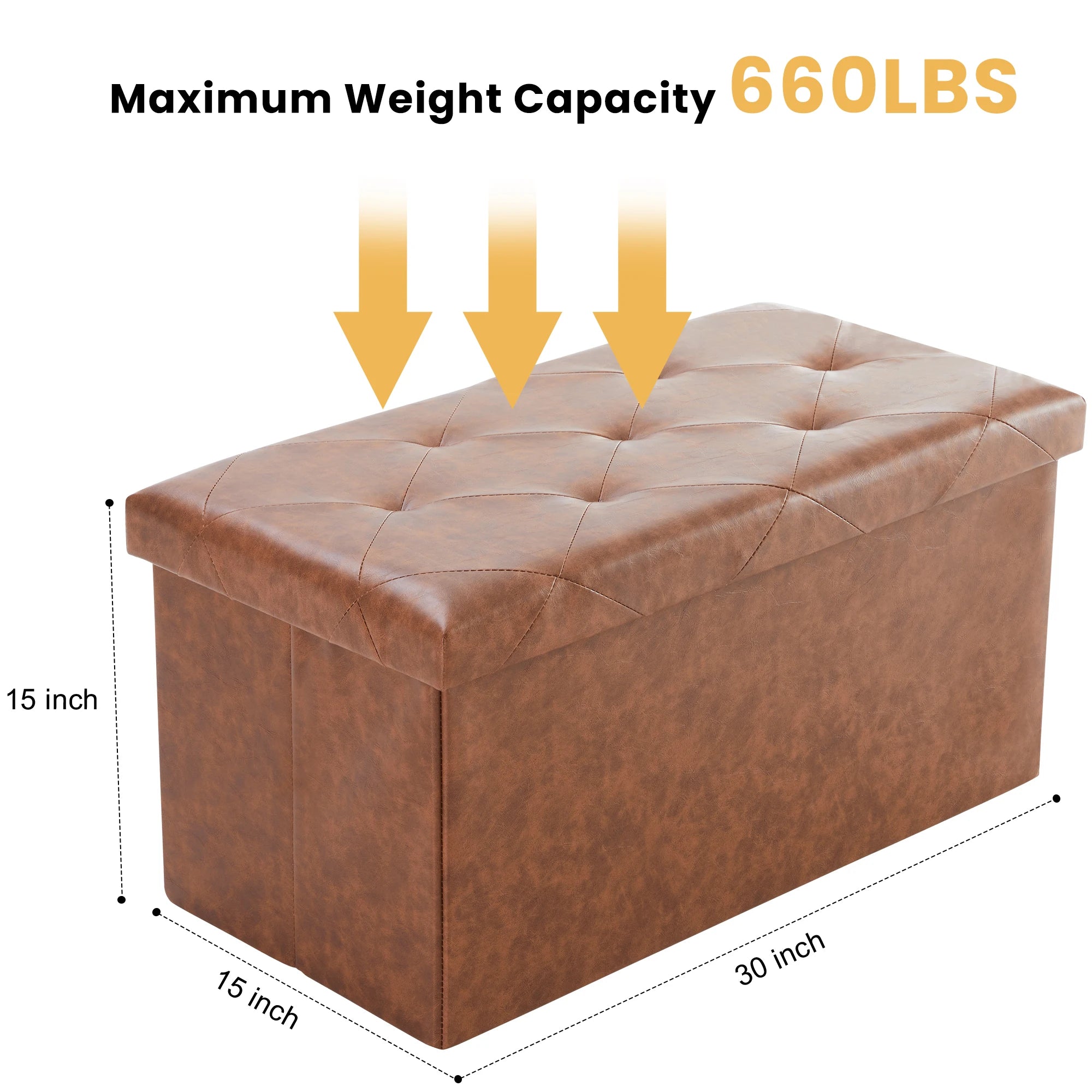JHK 43 Inches Leather Folding Ottoman Storage Footstool