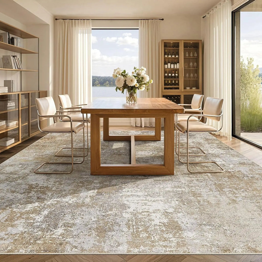 Modern Abstract Neutral Washable Area Rug