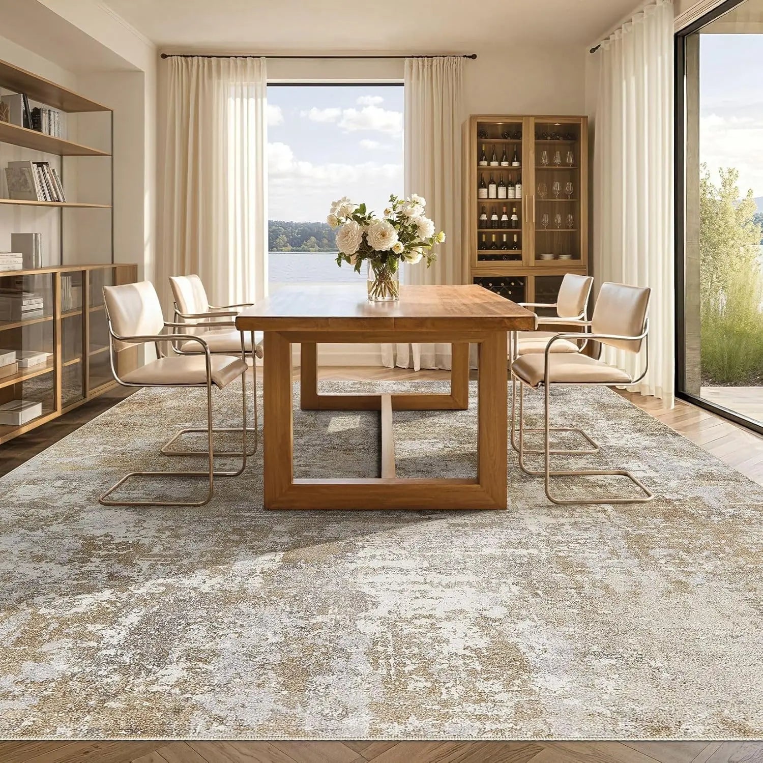 Modern Abstract Neutral Washable Area Rug