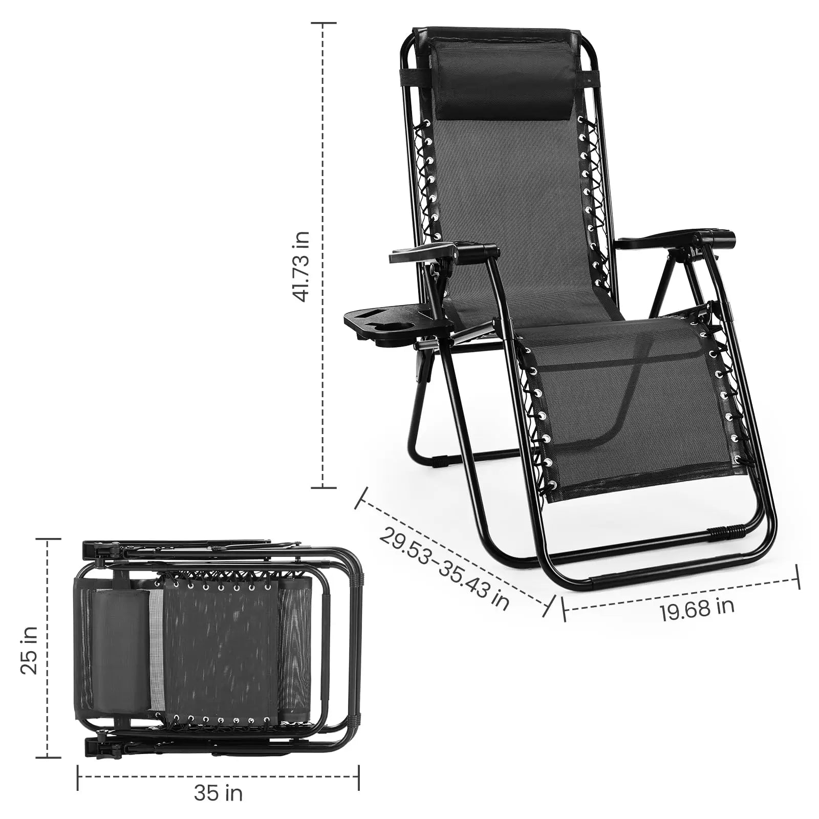 JHK Zero Gravity Set of 2 Portable Recliner Camping Patio Outdoor Garden Lounge Chair