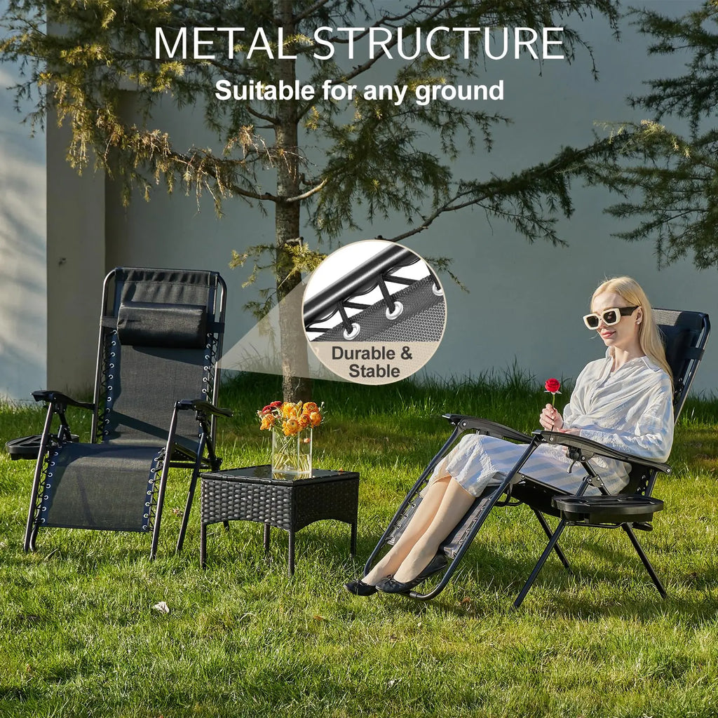JHK Zero Gravity Set of 2 Portable Recliner Camping Patio Outdoor Garden Lounge Chair