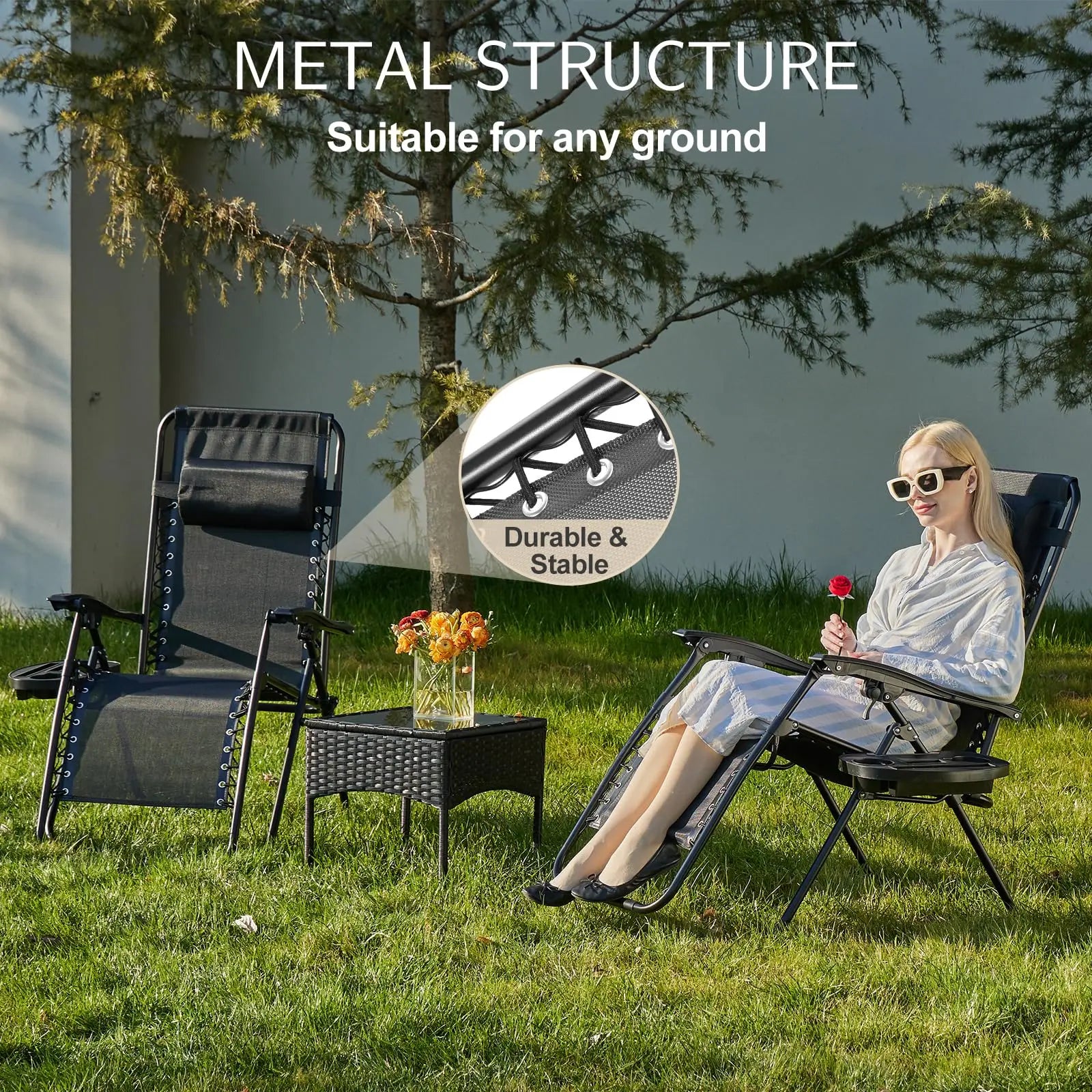 JHK Zero Gravity Set of 2 Portable Recliner Camping Patio Outdoor Garden Lounge Chair