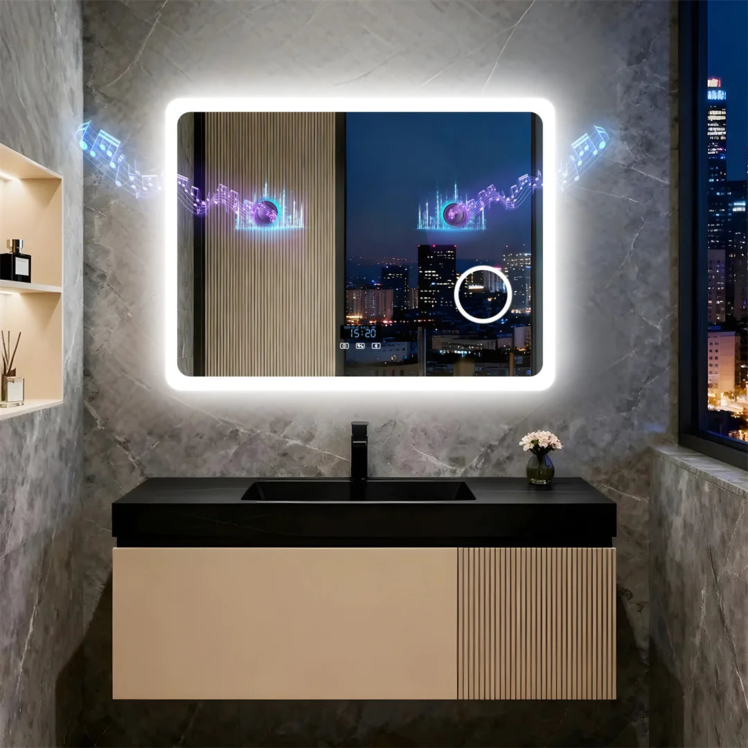 LUVODI Bluetooth Bathroom Mirror Wall Mounted LED Light Vanity Mirror 3X Magnify Dimmable Defog Bath Mirror