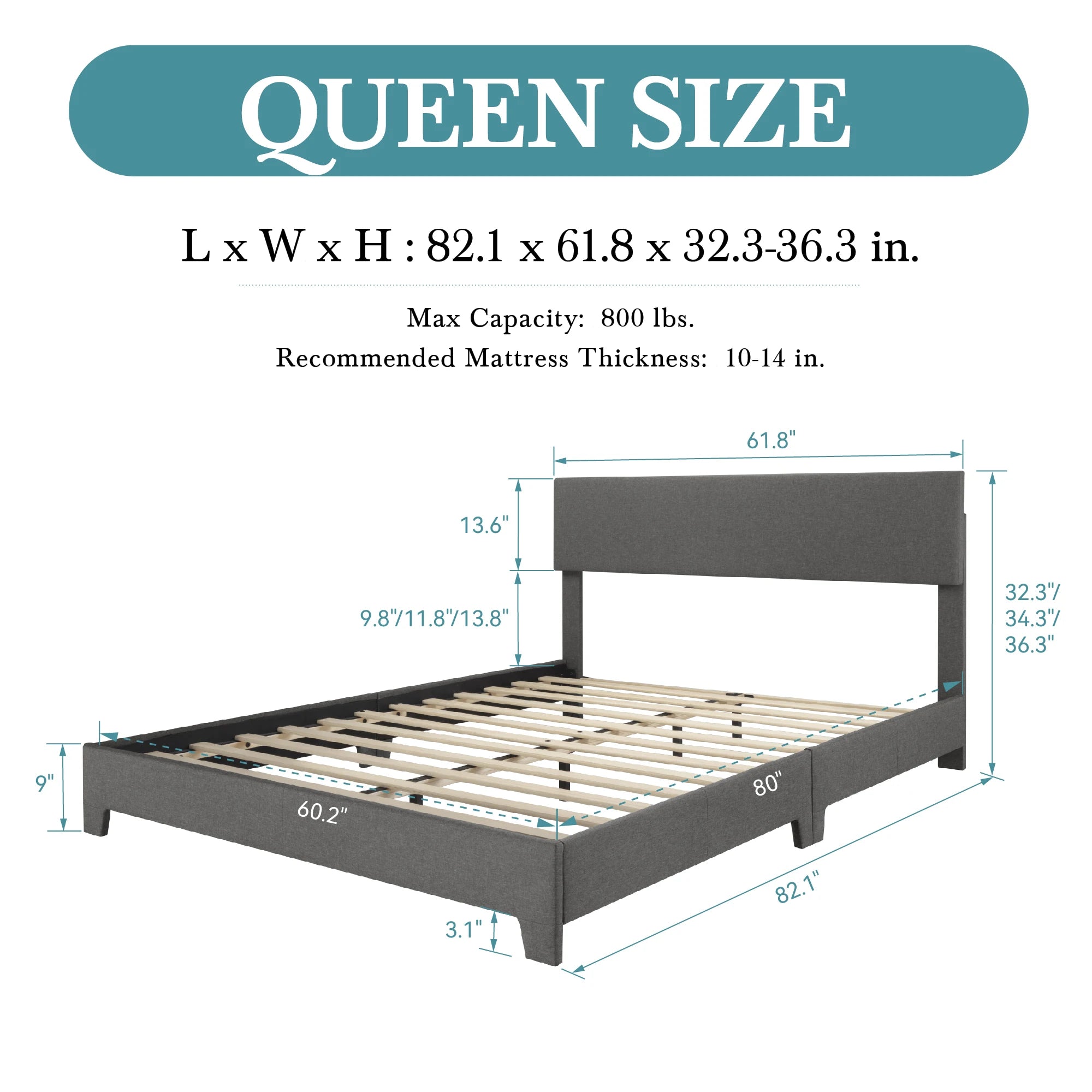 HOOMIC Upholstered Bed Frame with Adjustable Headboard, Soft Linen Fabric