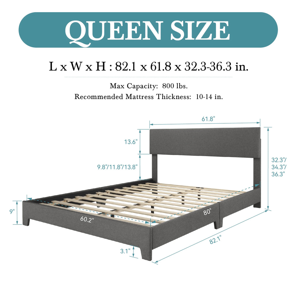 HOOMIC Upholstered Bed Frame with Adjustable Headboard