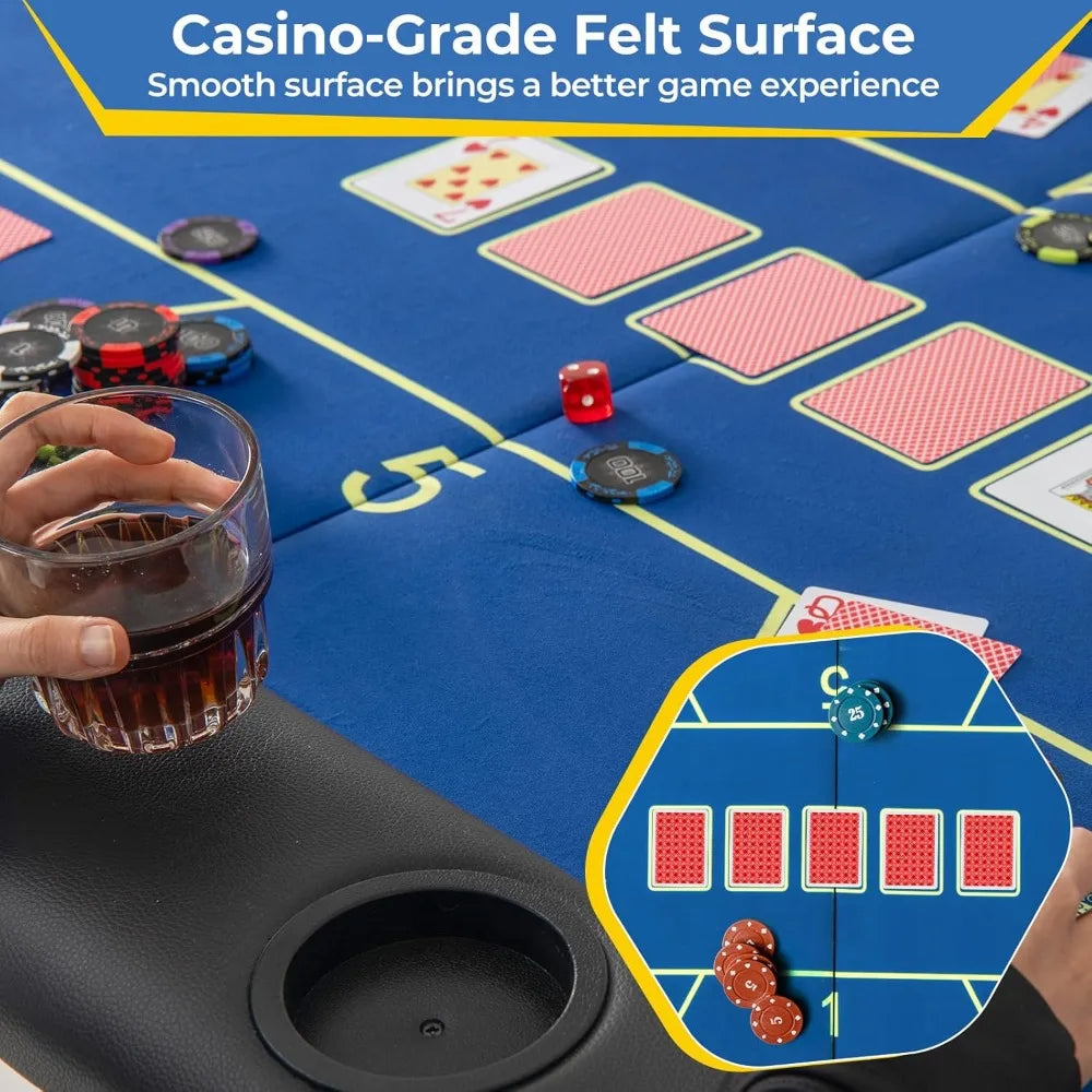 Poker Table Foldable Casino-Grade Felt Surface, Portable