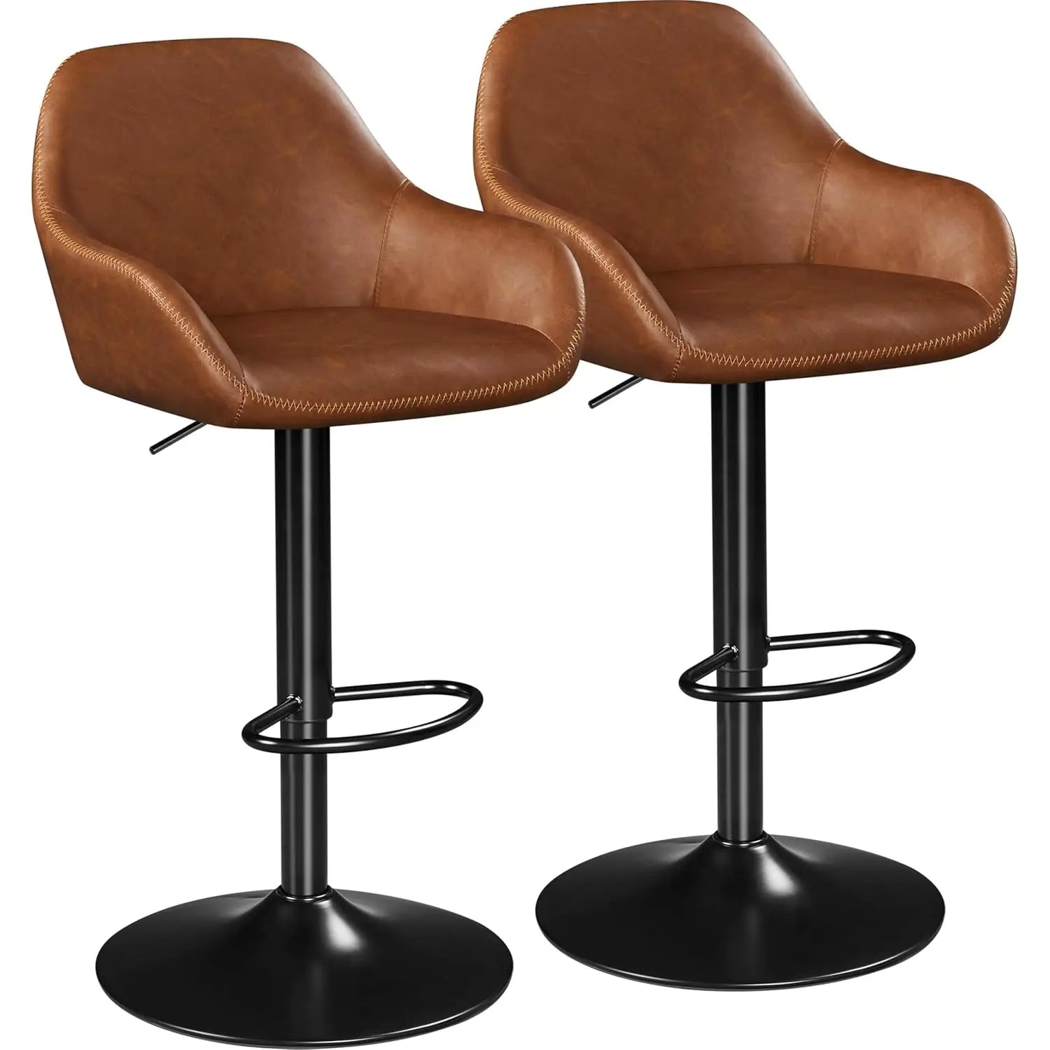 Bar Stools Set of 2, PU Leather Swivel Counter Height Barstools, Adjustable Bar Chairs with Backrest and Footrest,, Customized