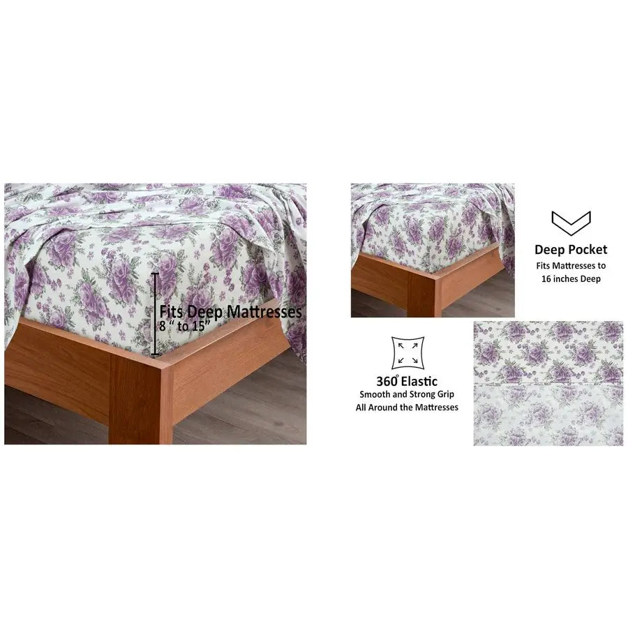 4 Piece 100 Cotton Flannel Sheets Queen Size Bed Set