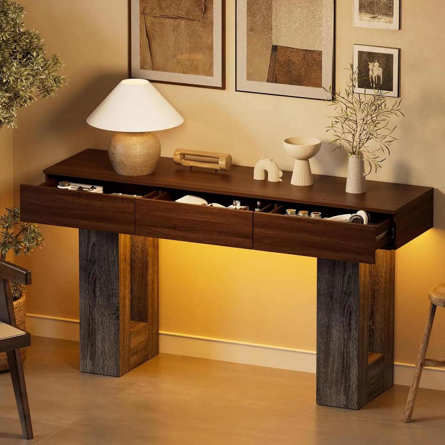 63-Inch Long Console Table with Colorful LED Lights