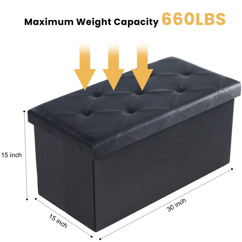 JHK 43 Inches Leather Folding Ottoman Storage Footstool