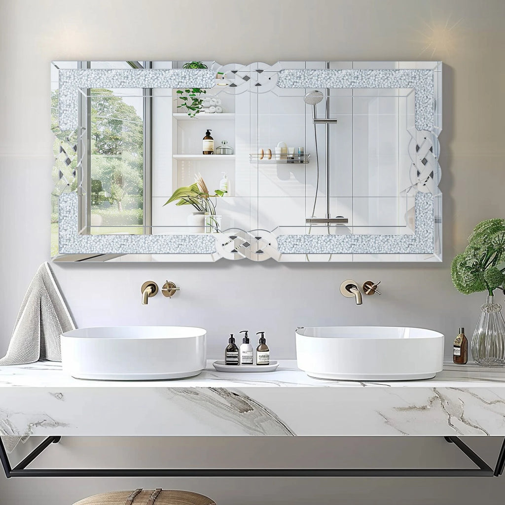 Wisfor Crushed Diamond Wall Mirror Crystal Frame Edge