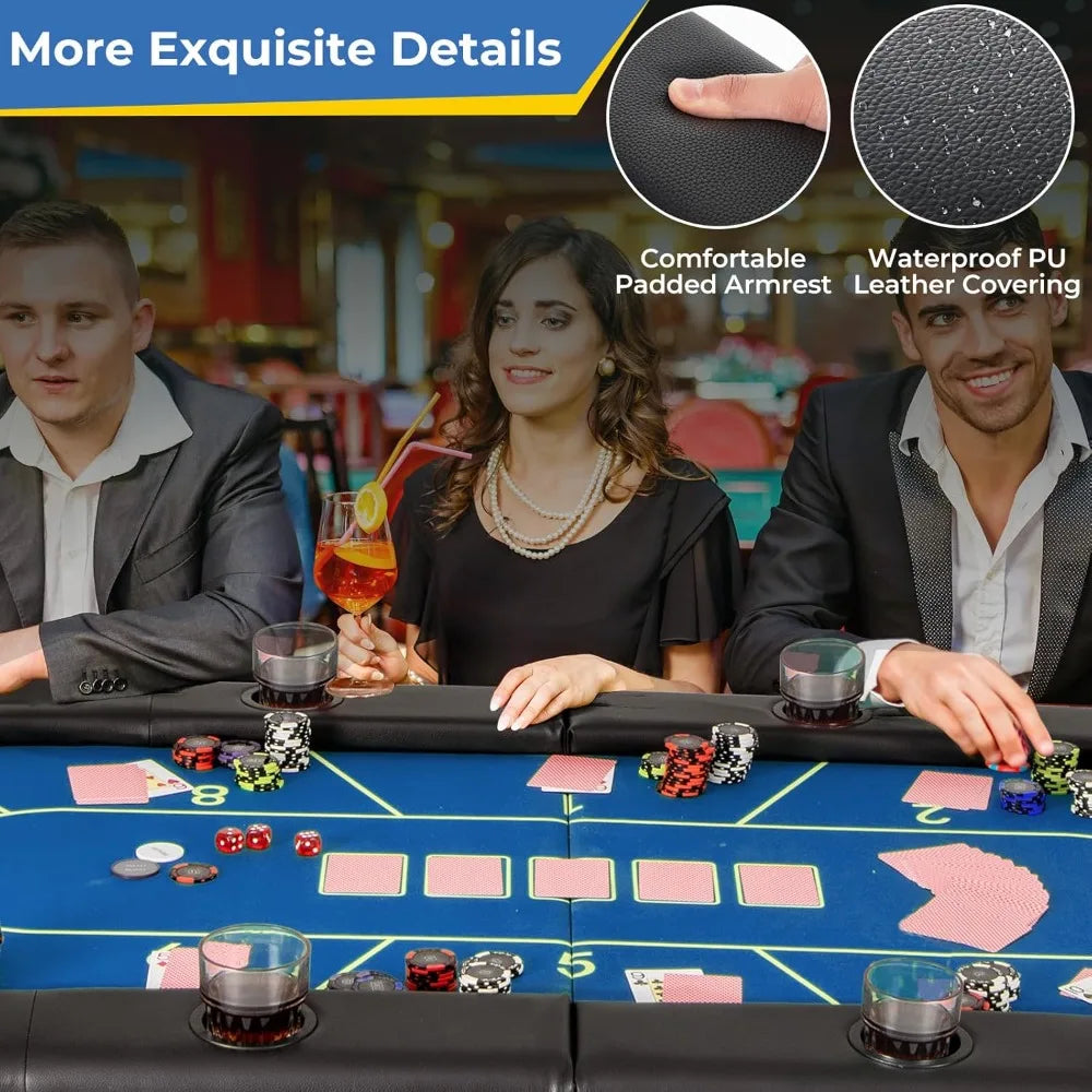 Poker Table Foldable Casino-Grade Felt Surface, Portable
