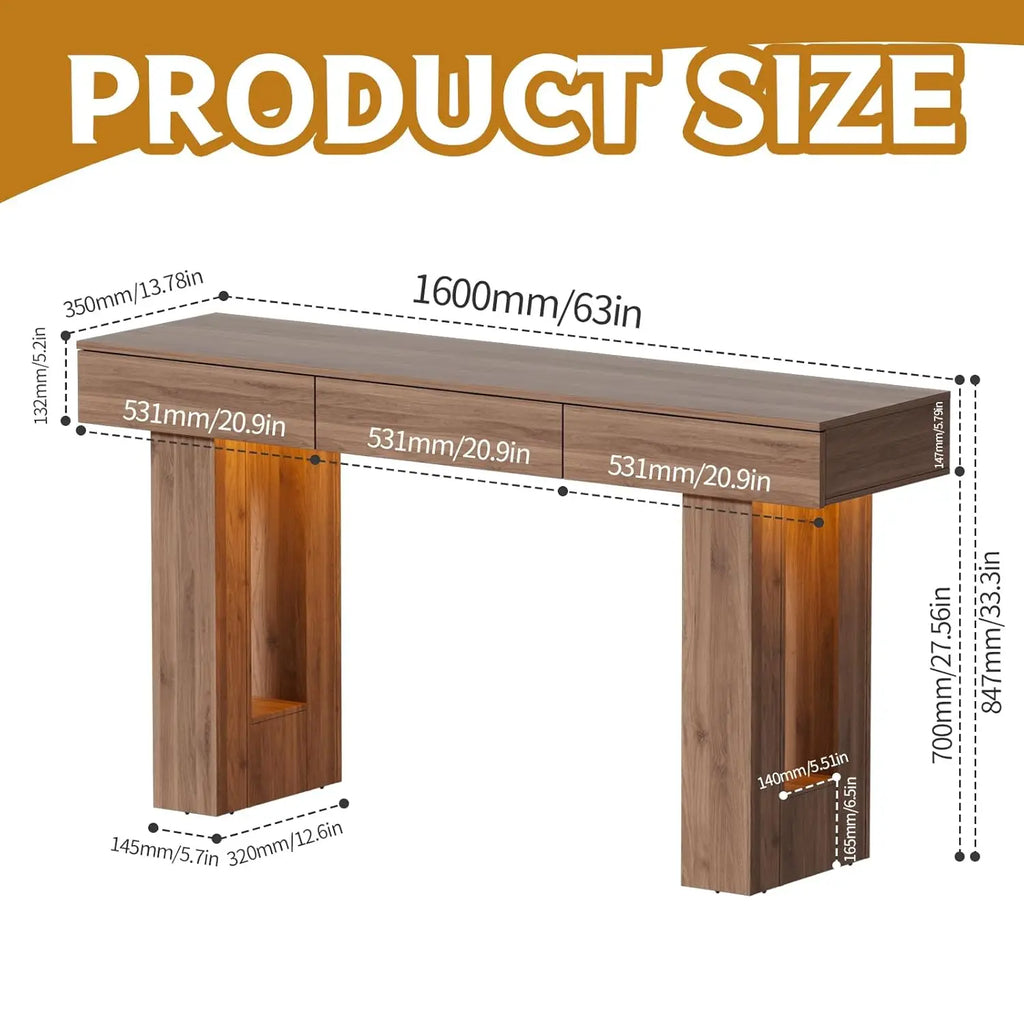 63-Inch Long Console Table with Colorful LED Lights