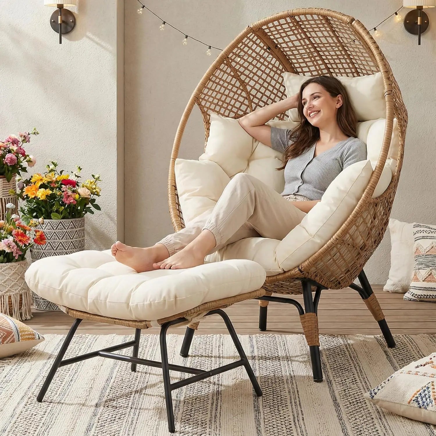 Indoor Outdoor Egg Chair with Ottoman