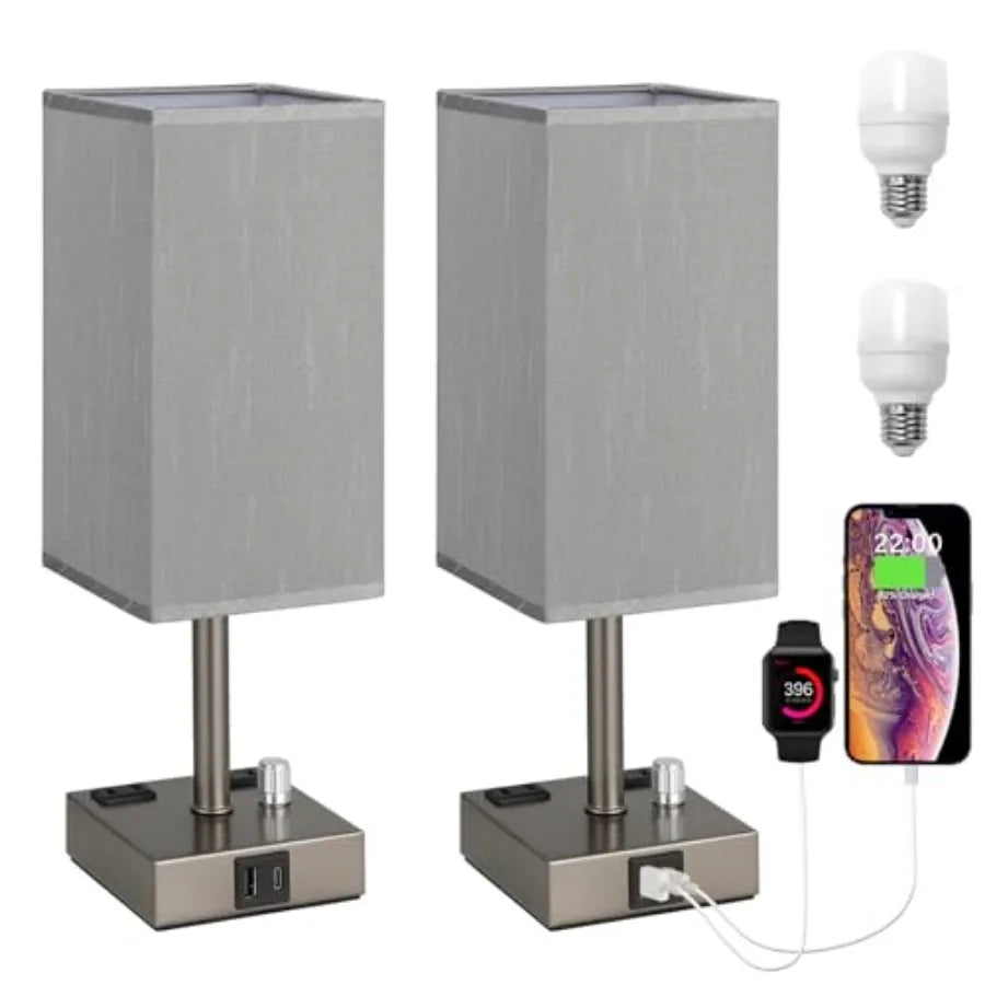 Grey Fully Dimmable Nightstand Lamps Set of 2