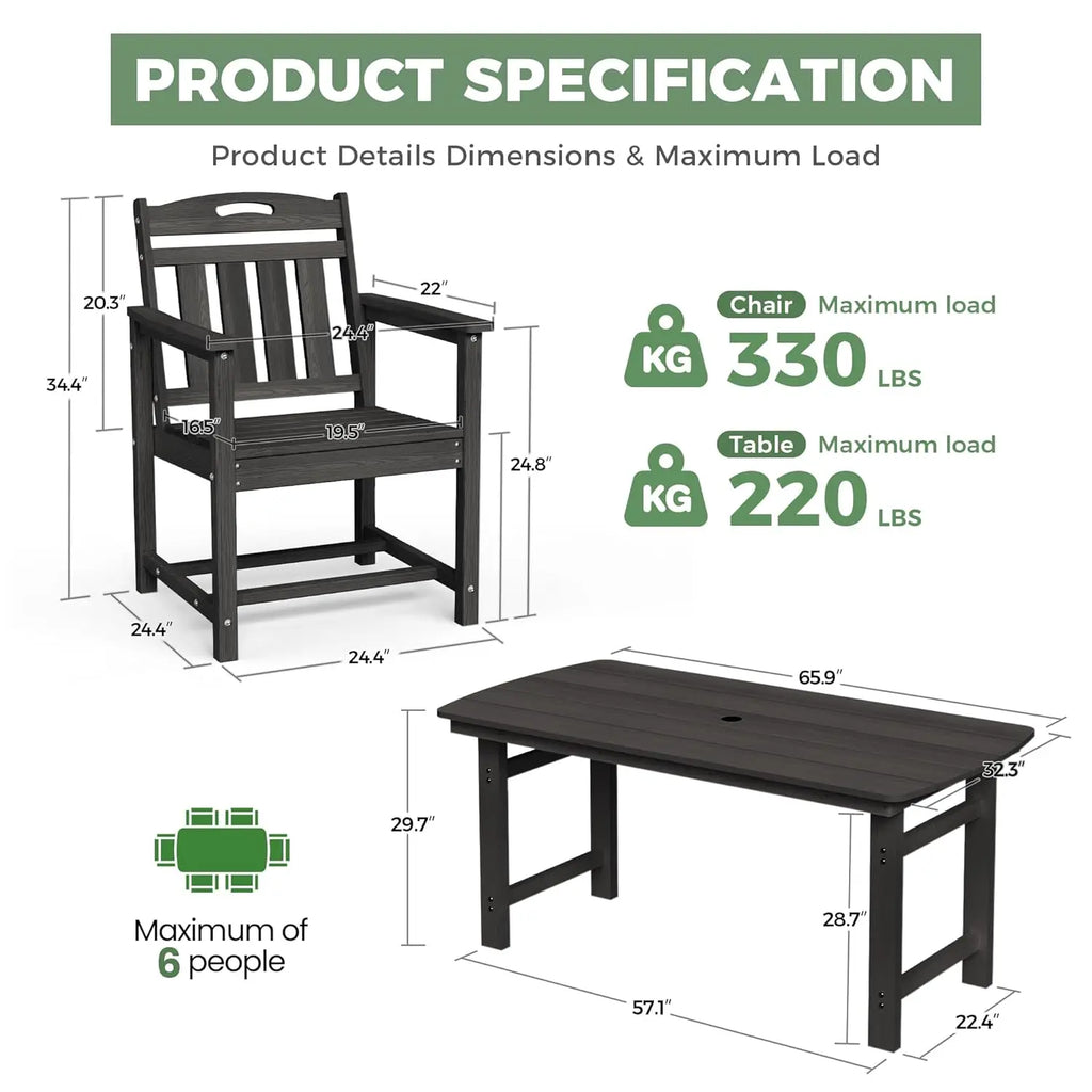 HDPE Outdoor Dining Set, Patio Table and Chairs Set