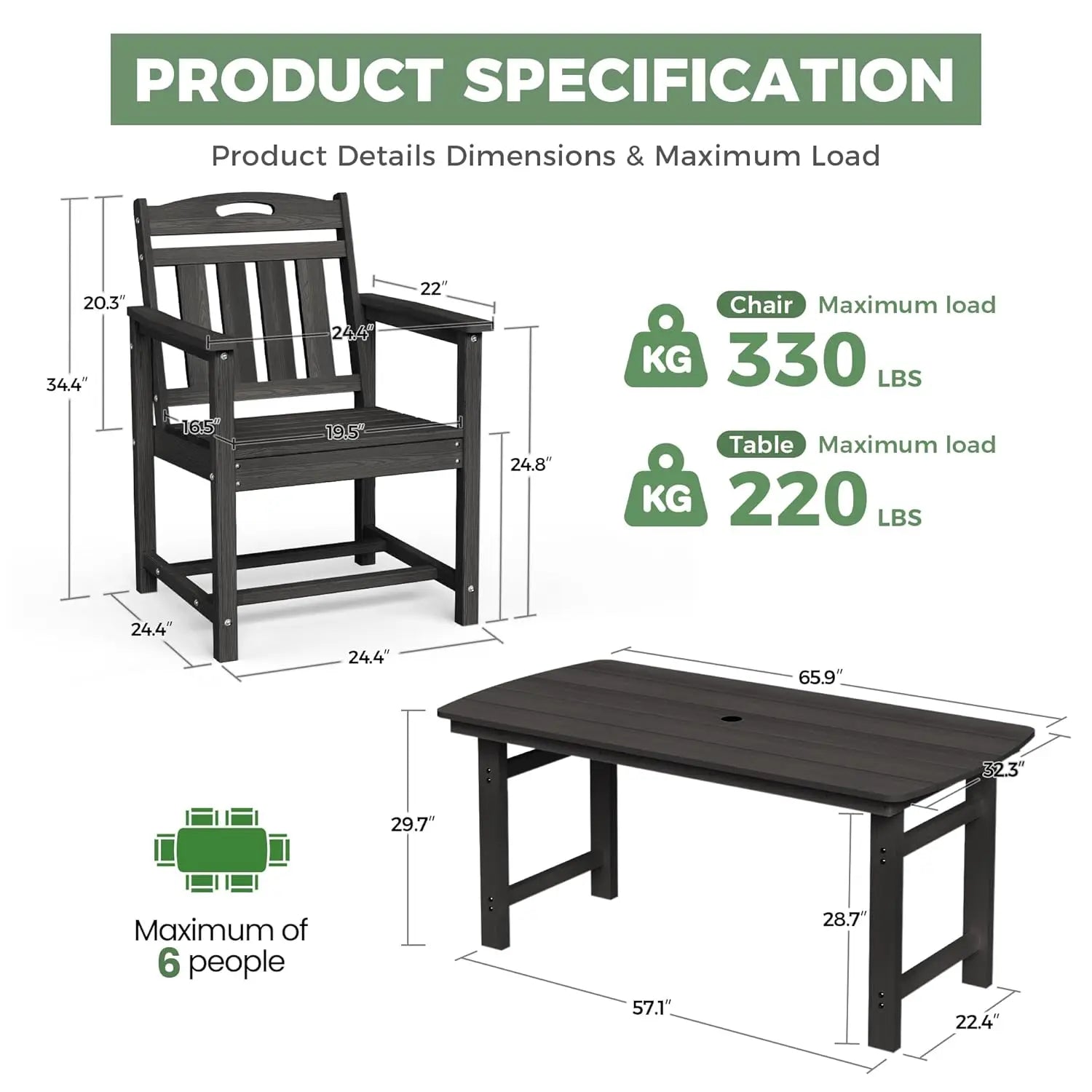 HDPE Outdoor Dining Set, Patio Table and Chairs Set