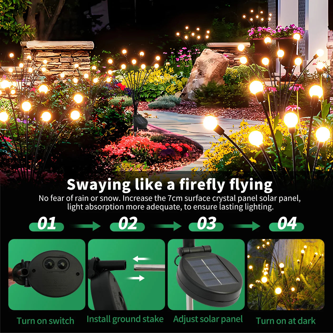8-Head Solar Firefly Lights LED Solar Outdoor Decorative Garden Lights Waterproof