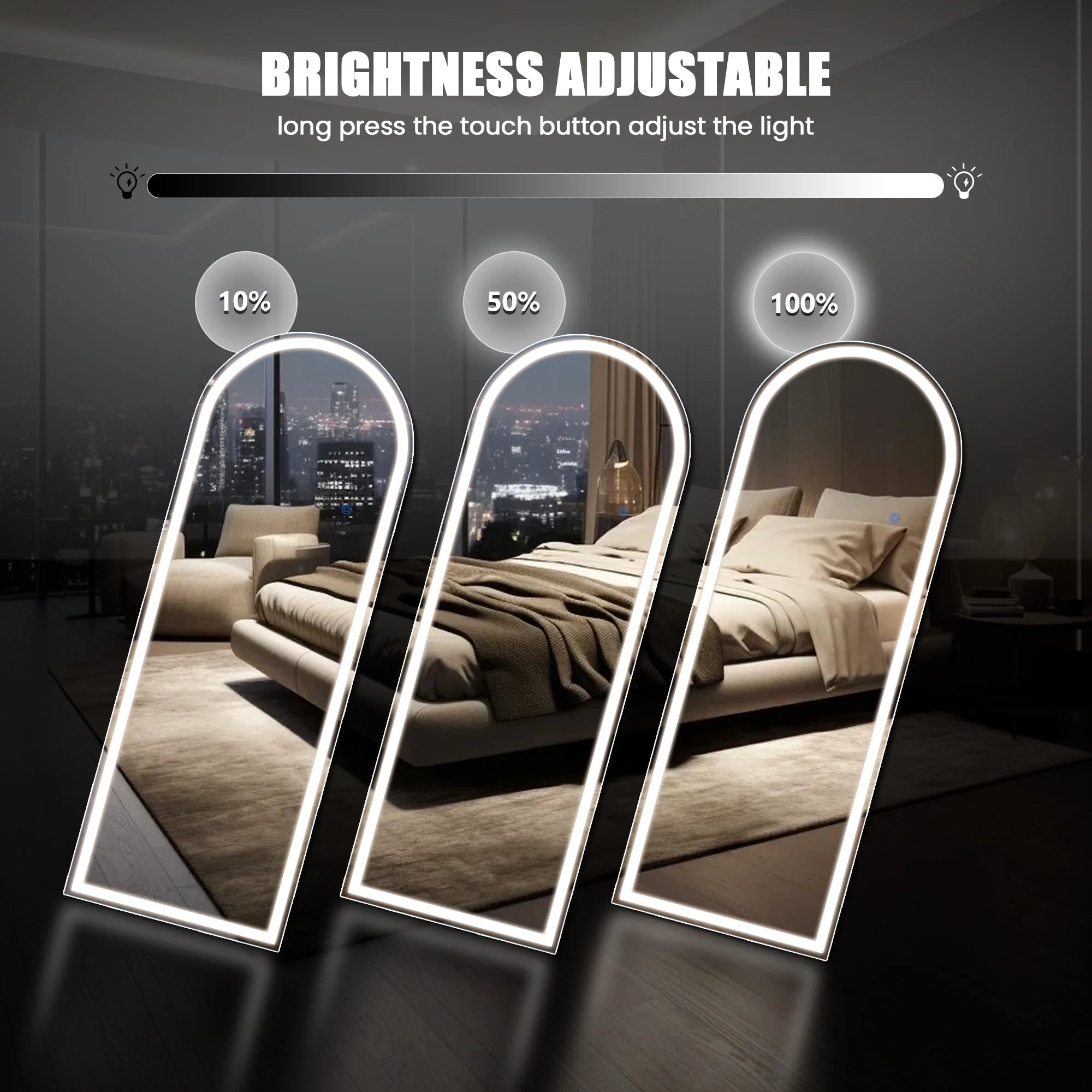 JHK 71"x26" Led Dimming Full Length Mirror 3 Color Lighting