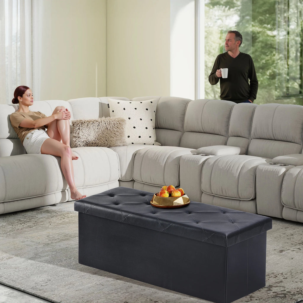 JHK 43 Inches Leather Folding Ottoman Storage Footstool
