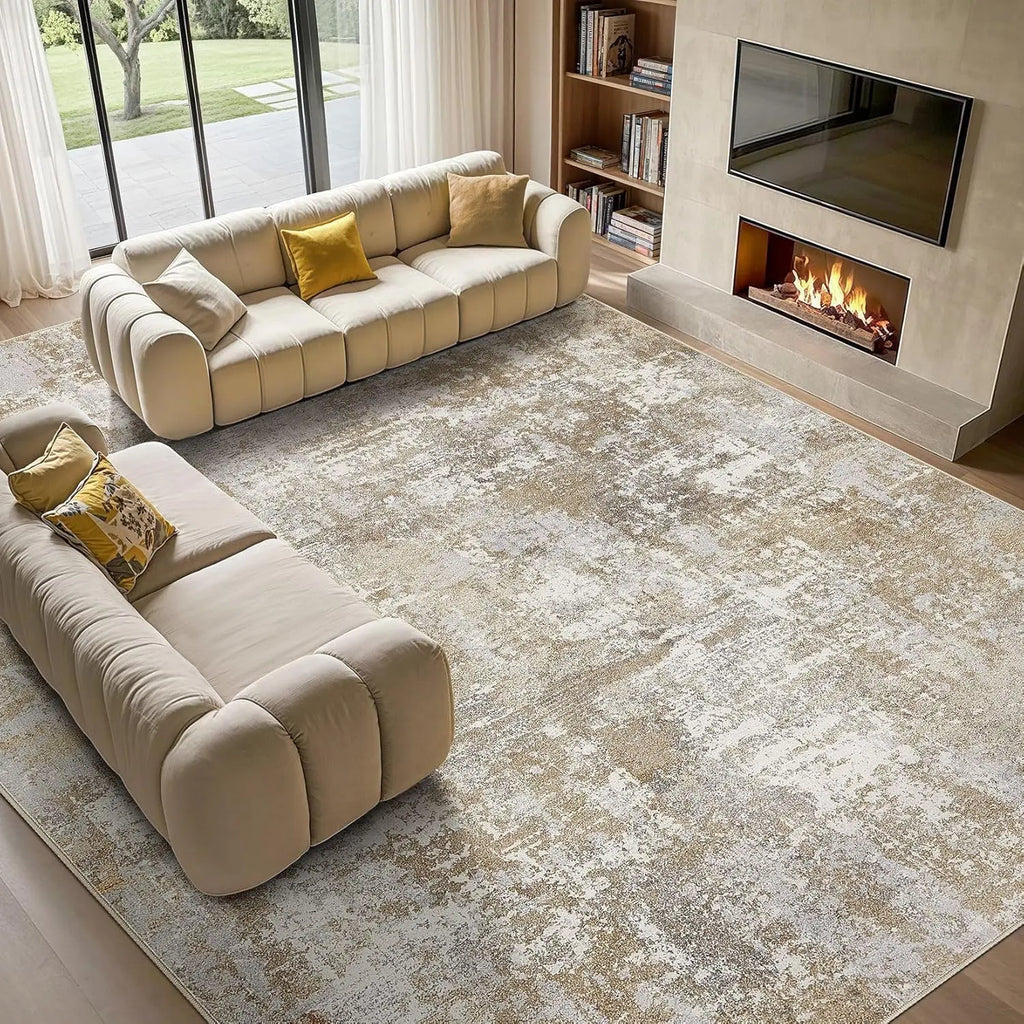 Modern Abstract Neutral Washable Area Rug