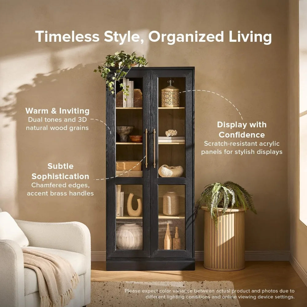 Blake Tall Display Cabinet, Kitchen Buffet Pantry Cupboard, Trophy Display Case,