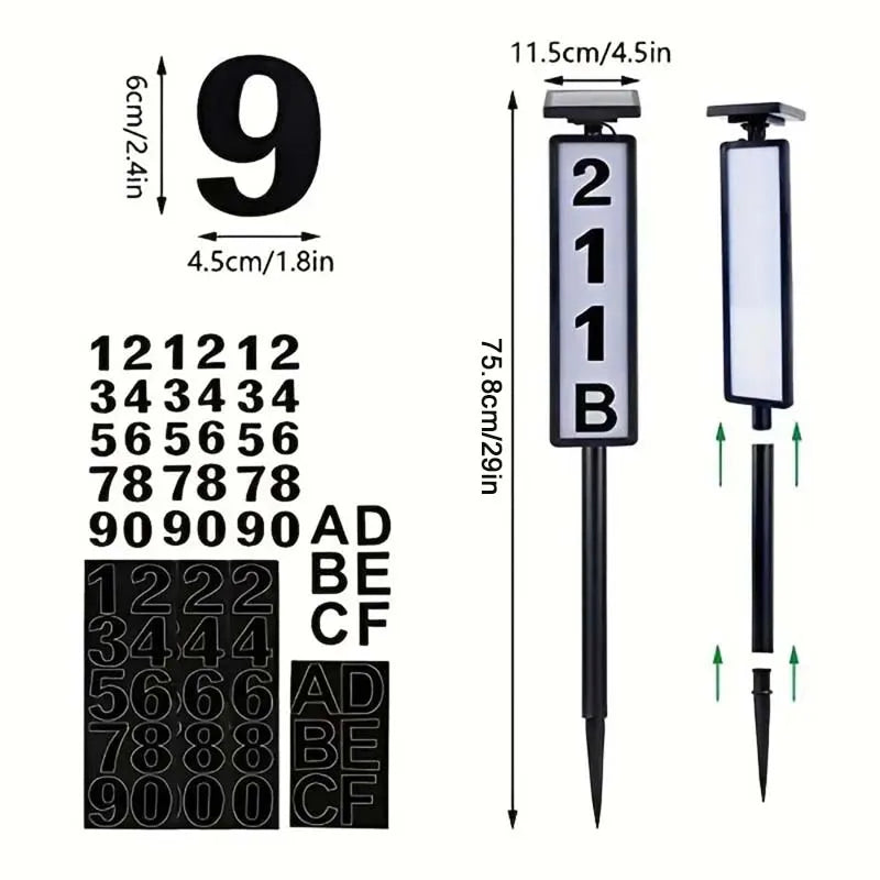 Solar Light Powered House Number, Address Sign With Lighting, Pole Mount