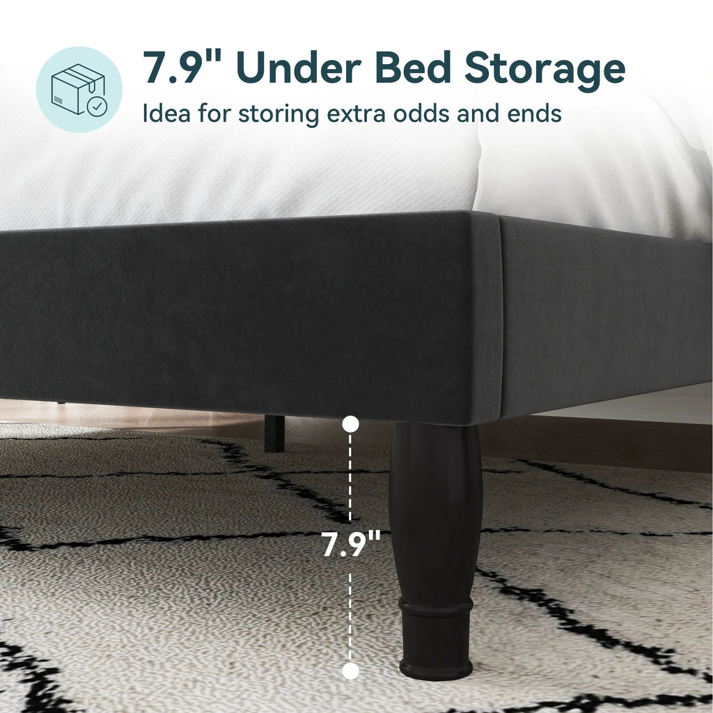 HOOMIC Full/Queen/King Size Velvet Bed Frame with Adjustable Tiara Headboard