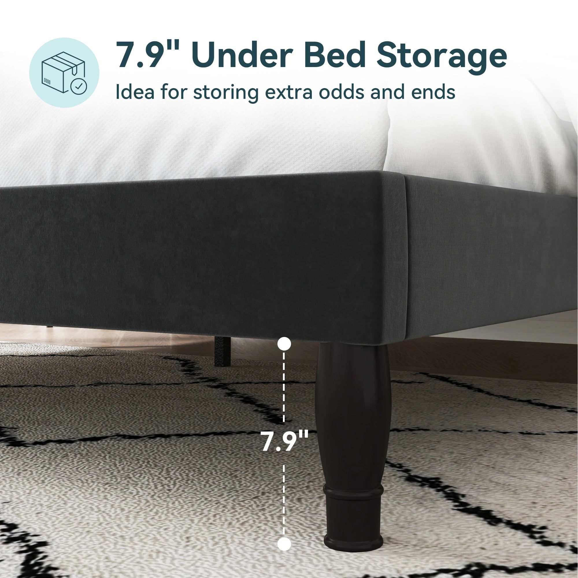 HOOMIC Full/Queen/King Size Velvet Bed Frame with Adjustable Tiara Headboard