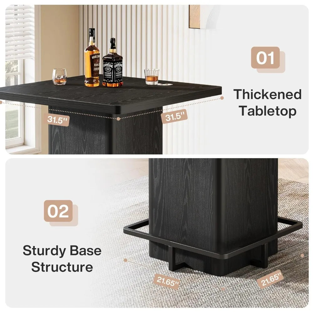 Bar Table, 39.37" High Square Pub Table
