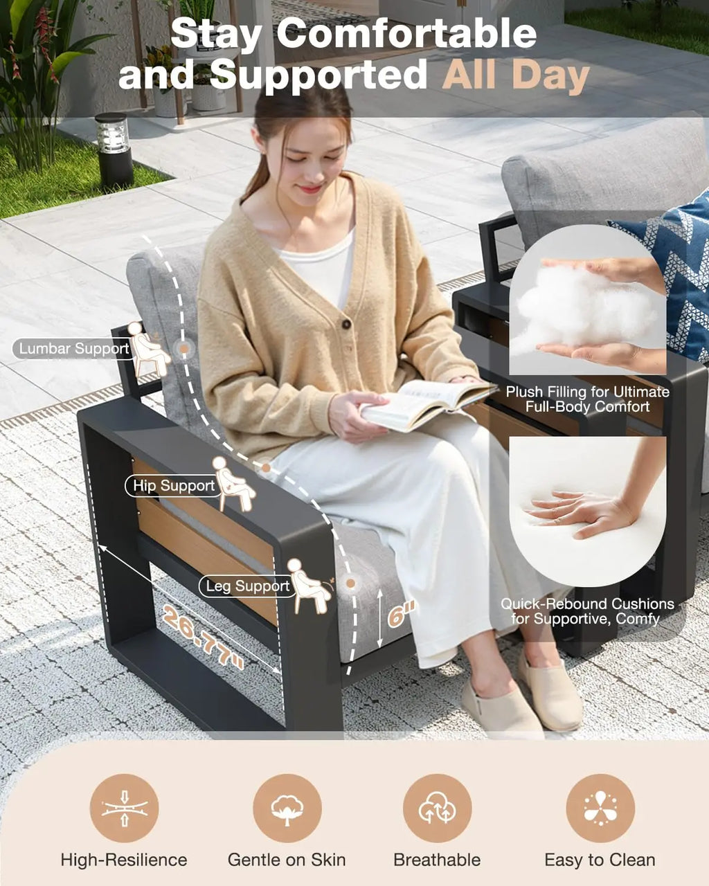 Luxury Aluminum 2 Piece Outdoor Seatingwith 6" Olefin Cushions