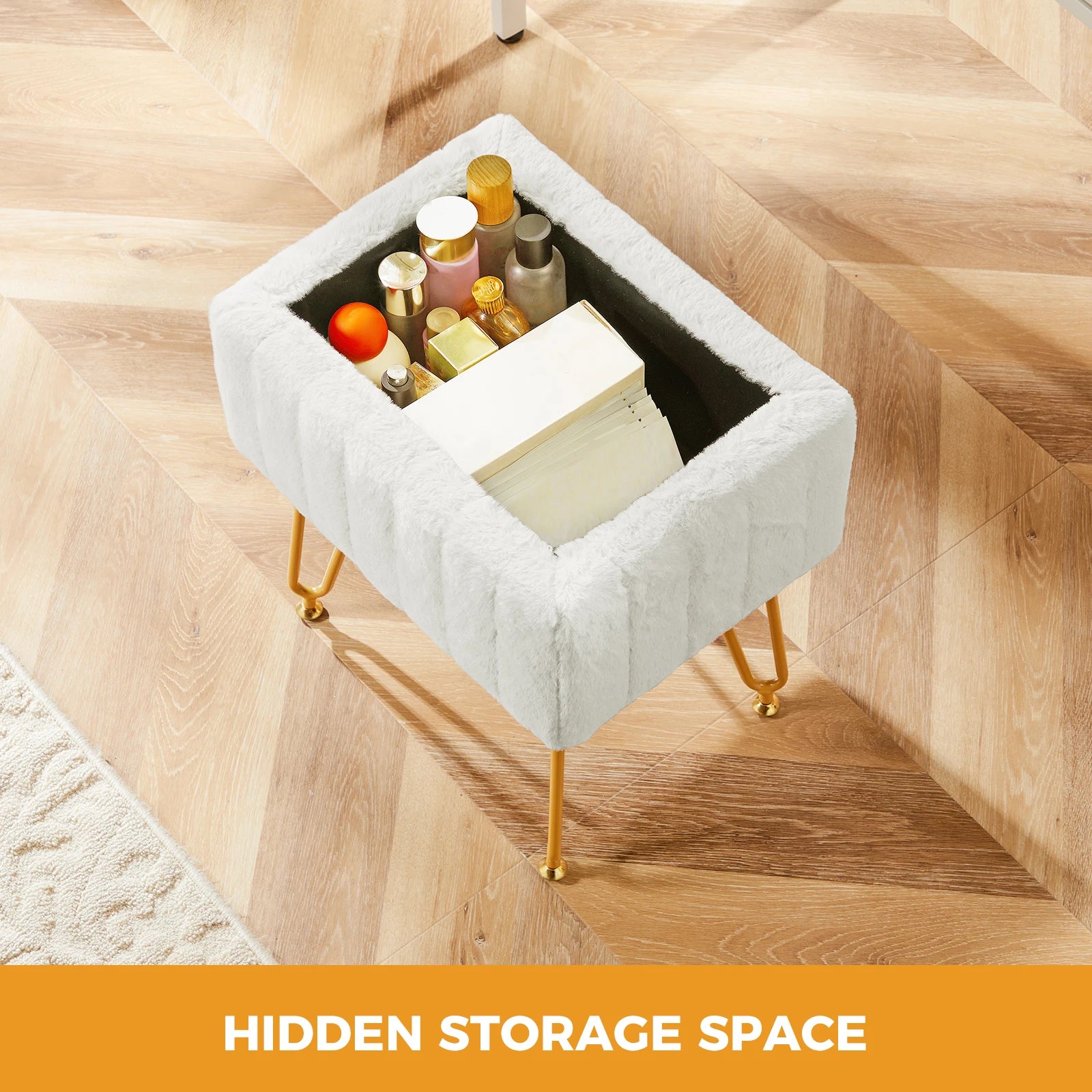 JHK Faux Fur Living Room Hidden Storage StoolHome