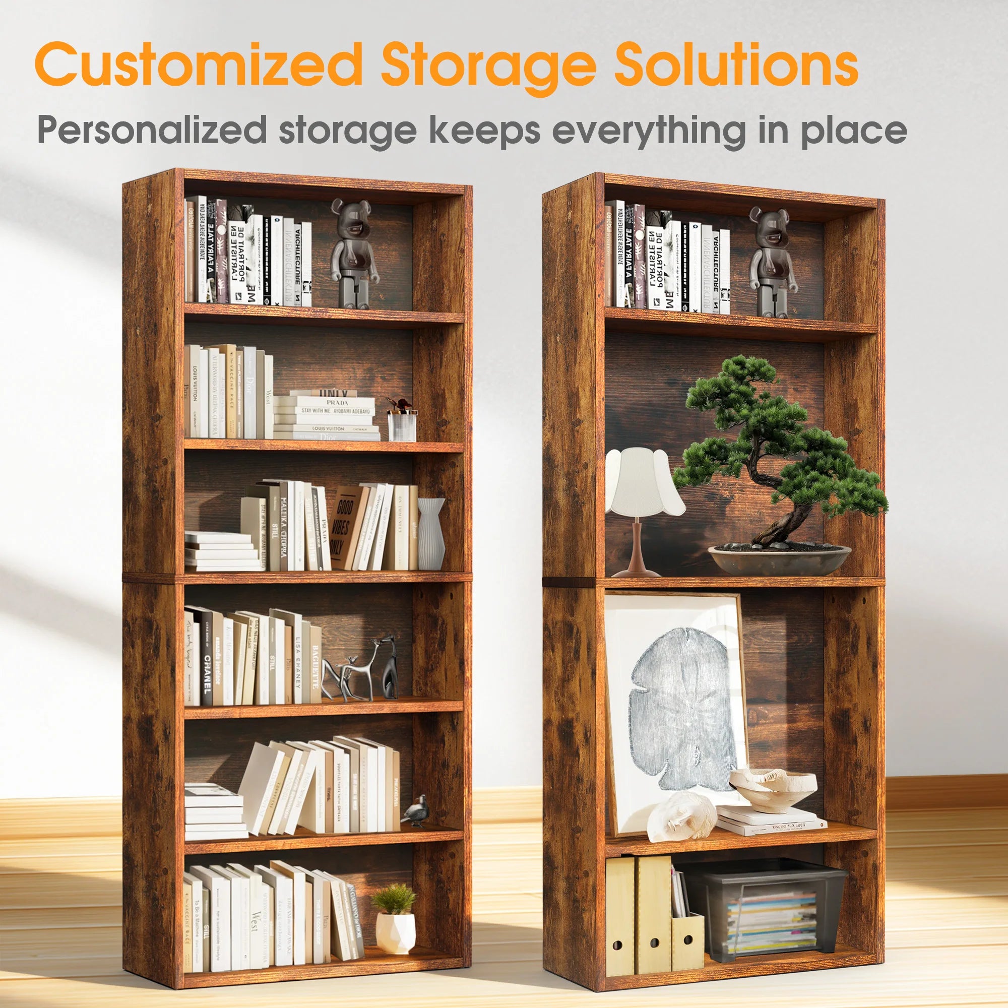 MCQ 6 Shelf Bookcase Wooden Large 63 Inch Tall Bookcase