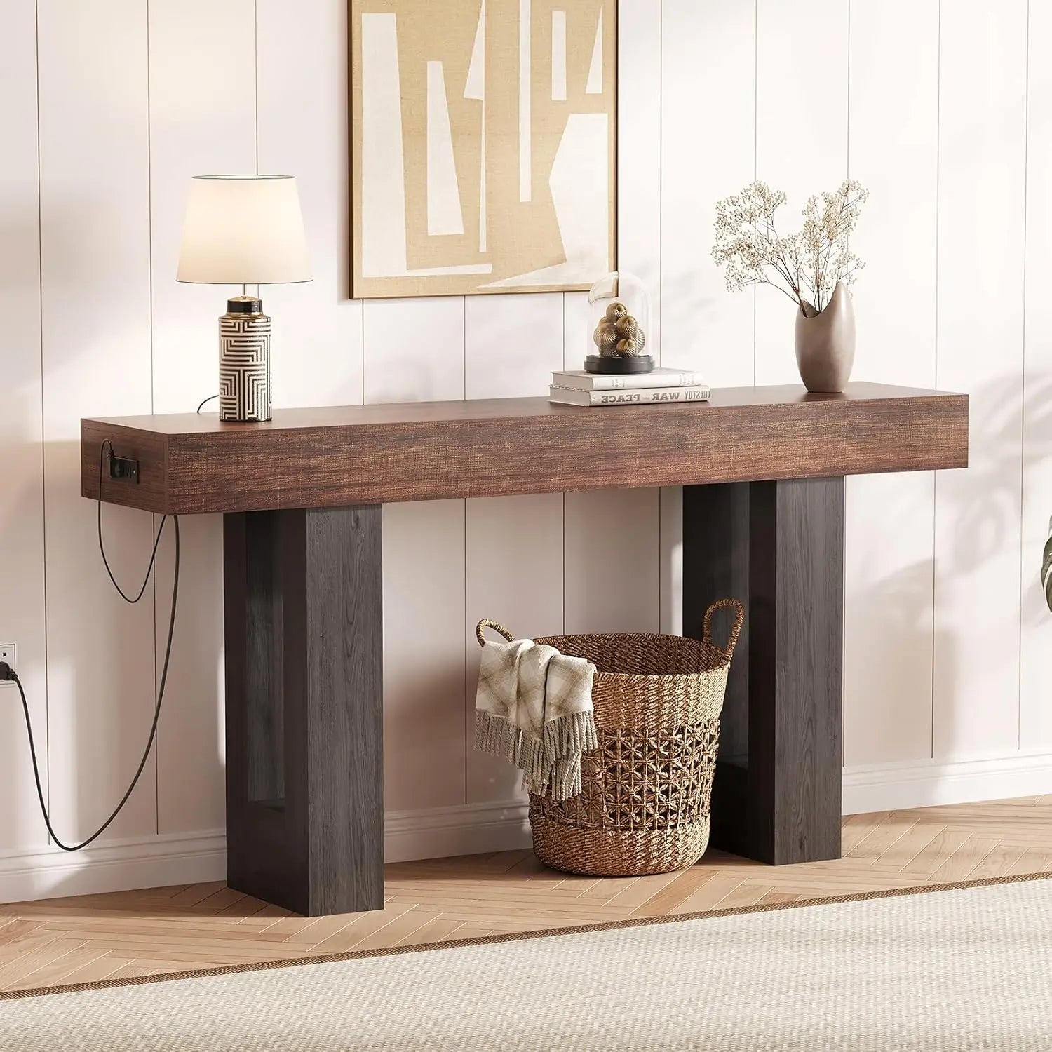 63 Inch Console Table with Power Outlet