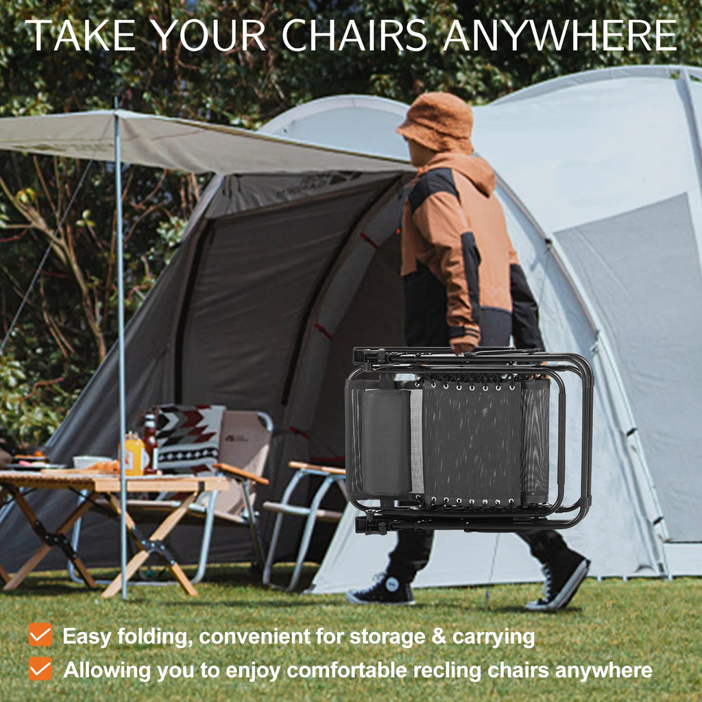 JHK Zero Gravity Set of 2 Portable Recliner Camping Patio Outdoor Garden Lounge Chair