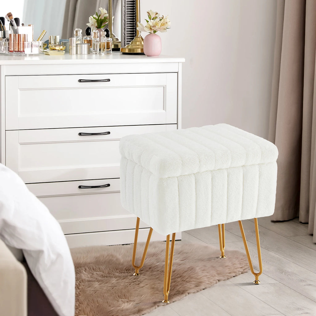 JHK Faux Fur Living Room Hidden Storage StoolHome