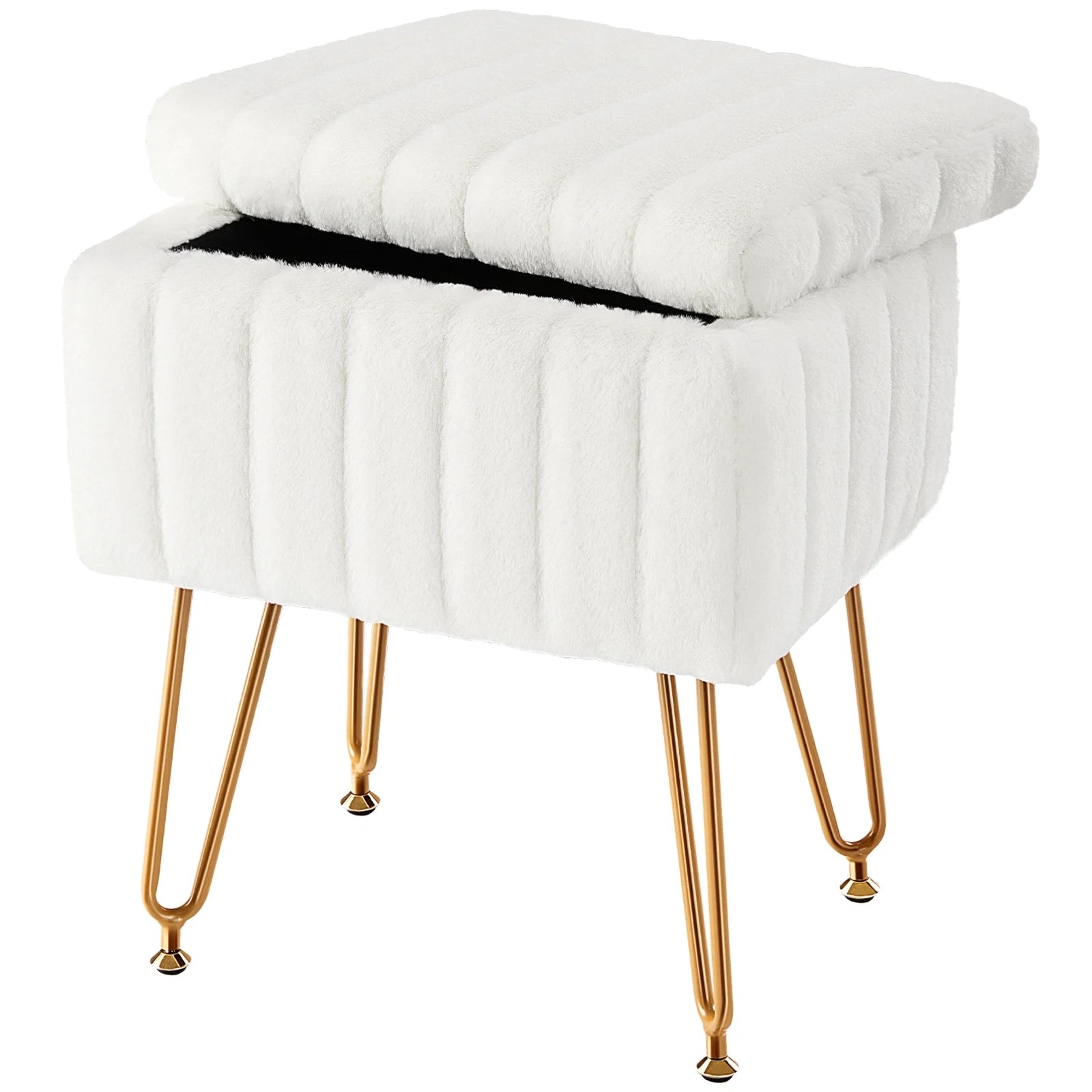 JHK Faux Fur Living Room Hidden Storage StoolHome