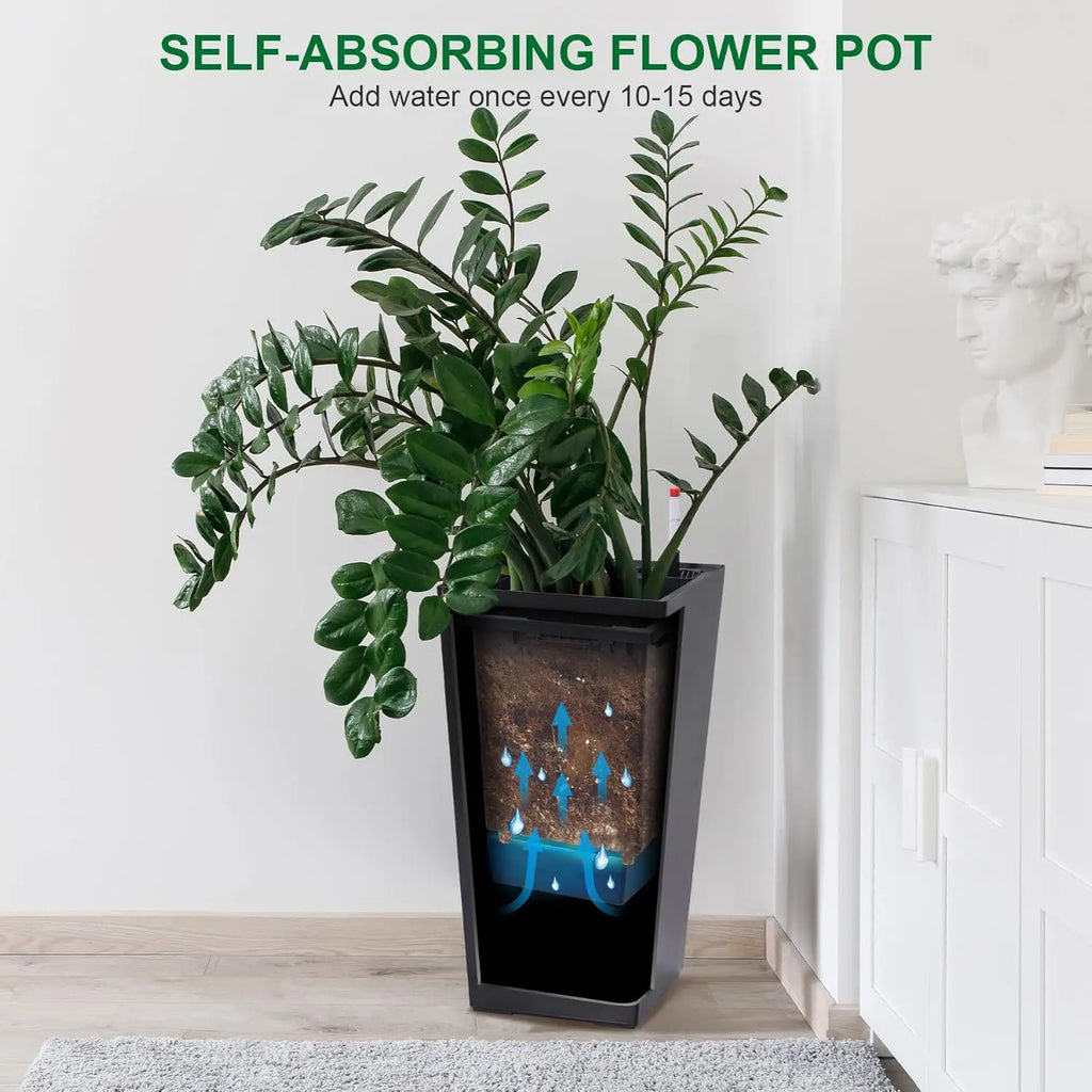 2 PCS 22.4 Inch Tall Planter Indoor ＆ Outdoor Black Taper Planter